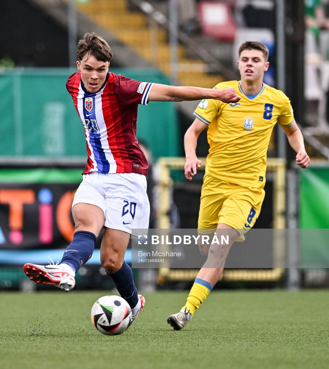 Daniel Braut of Norway in action against Daniil Vashchenko