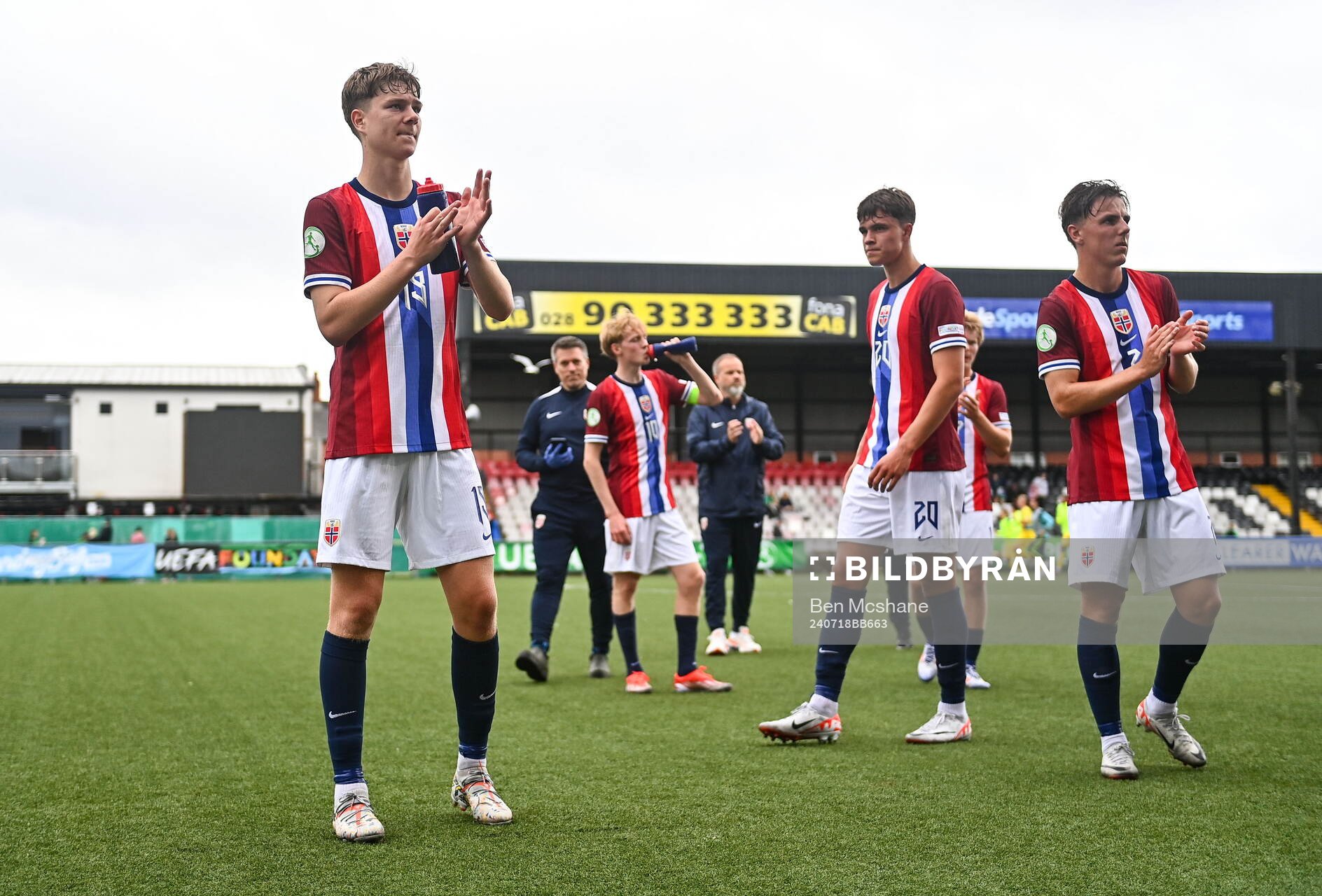 Norway players, including Sander Hestetun Kilen, left,