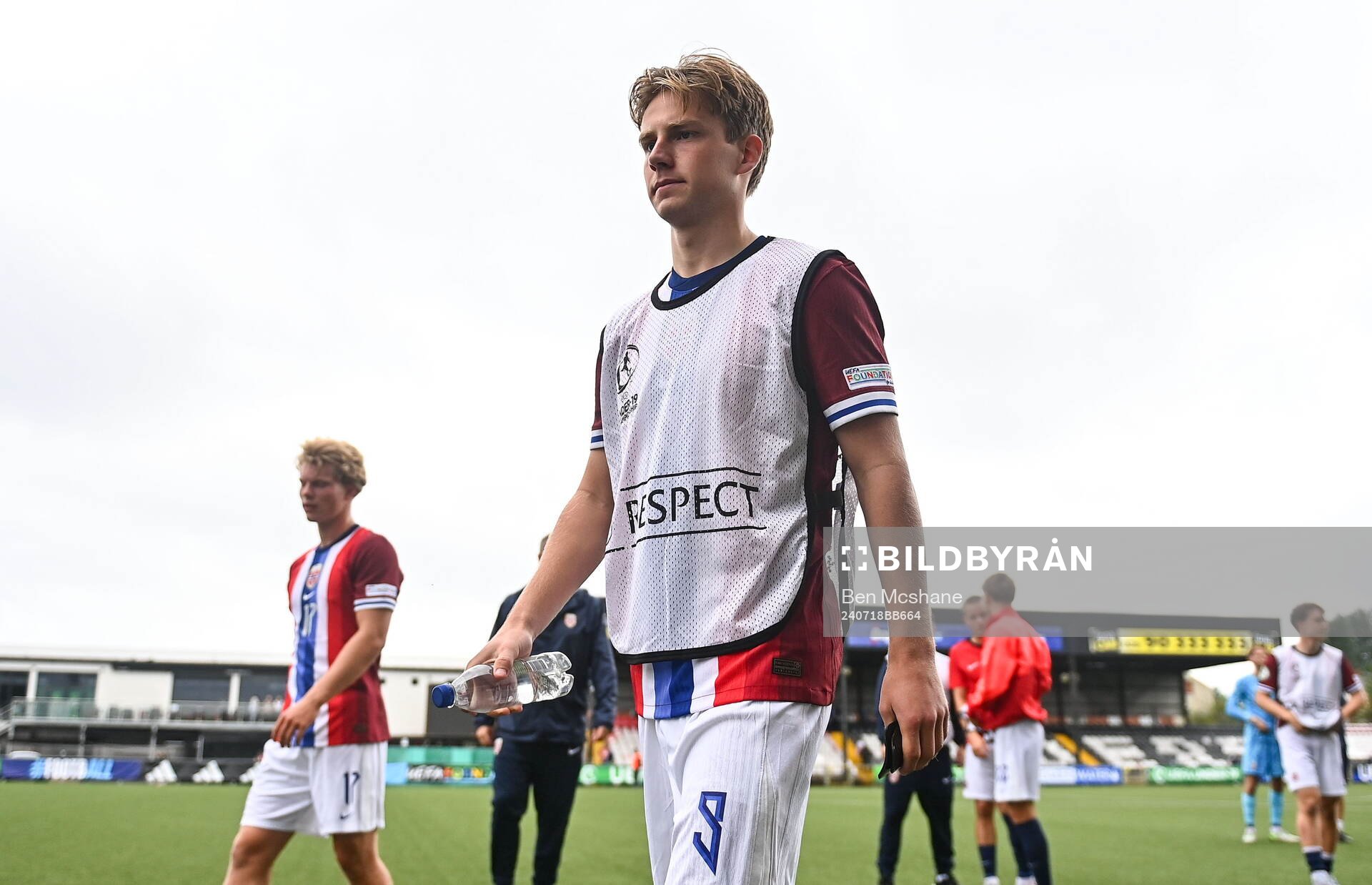 Benjamin Thoresen Faraas of Norway reacts after the UEFA European Under-19 Championship group stage football match between Norway and Ukraine on July 18, 2024 in Belfast.