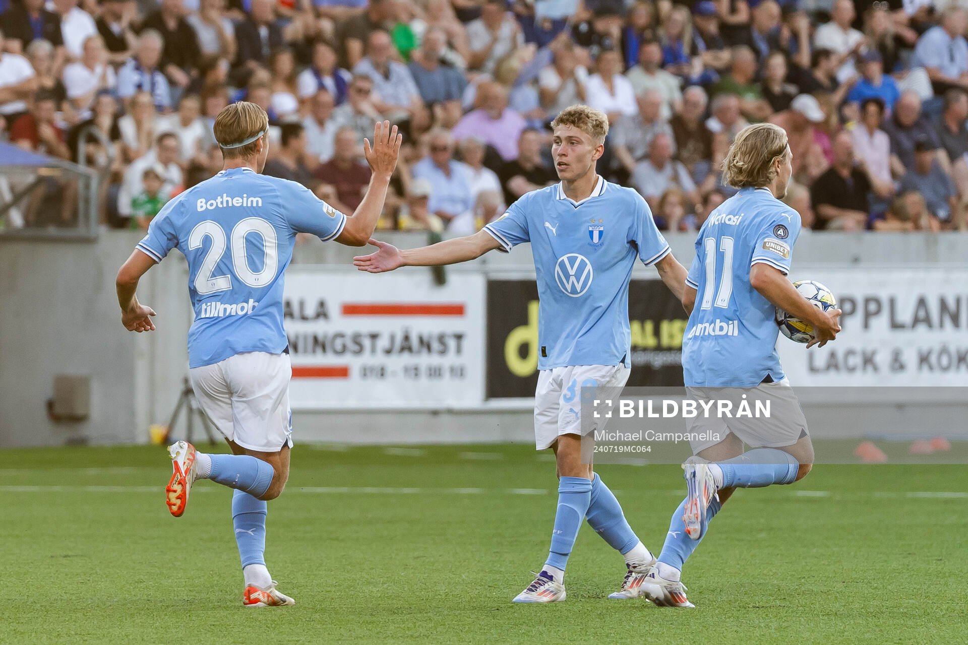 Malmö FFs Erik Botheim , Hugo Bolin och Sebastian Nanasi