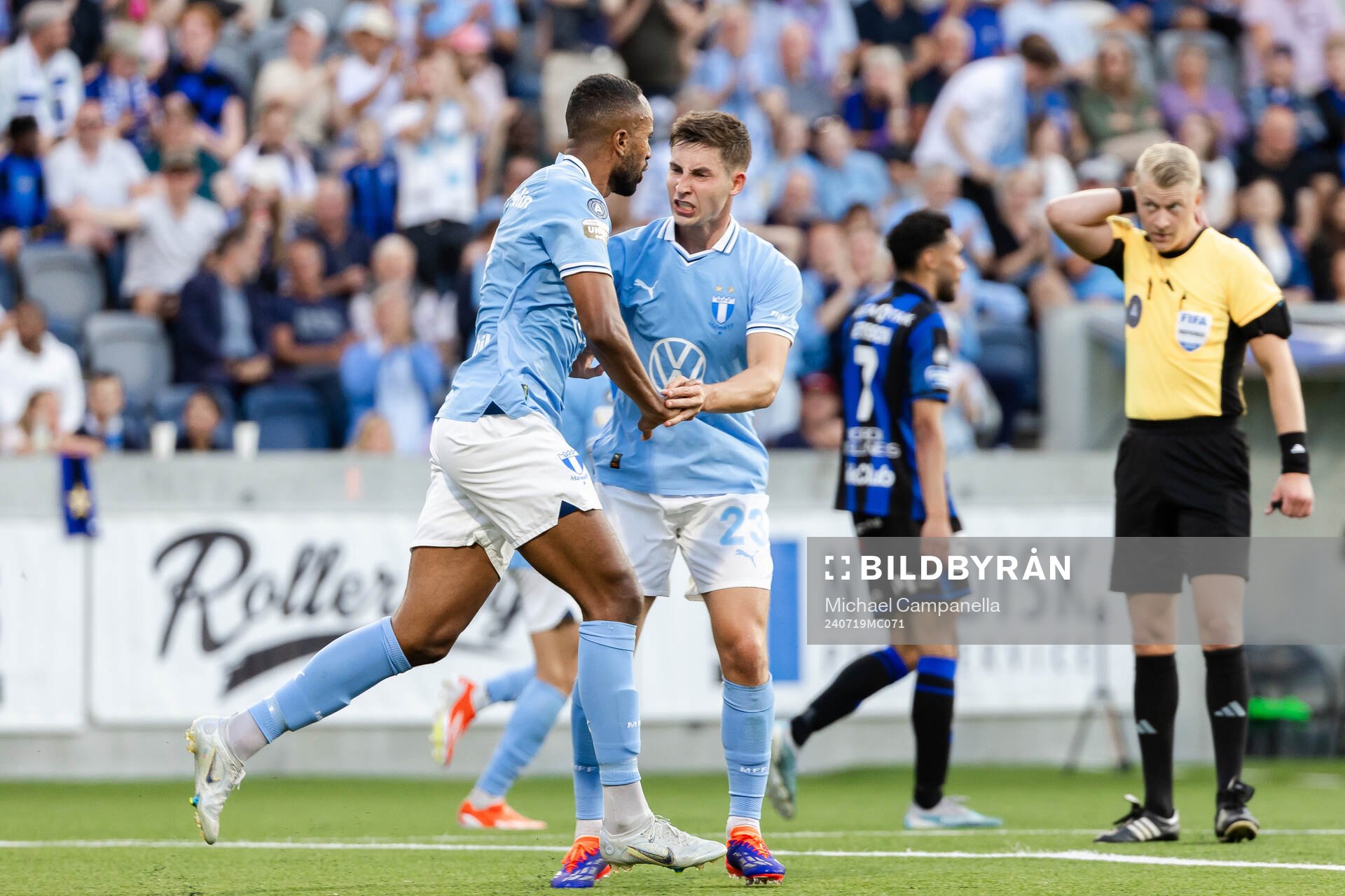 Malmö FFs Isaac Kiese Thelin och Lasse Berg Johnsen jublar