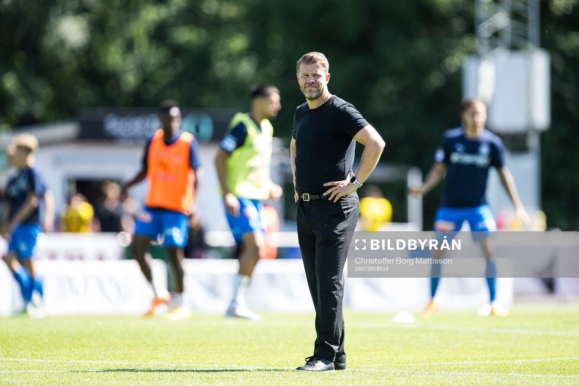 Häckens tränare Pål Arne Johansen inför fotbollsmatchen i Allsvenskan mellan Värnamo och Häcken den 20 juli 2024 i Värnamo. 