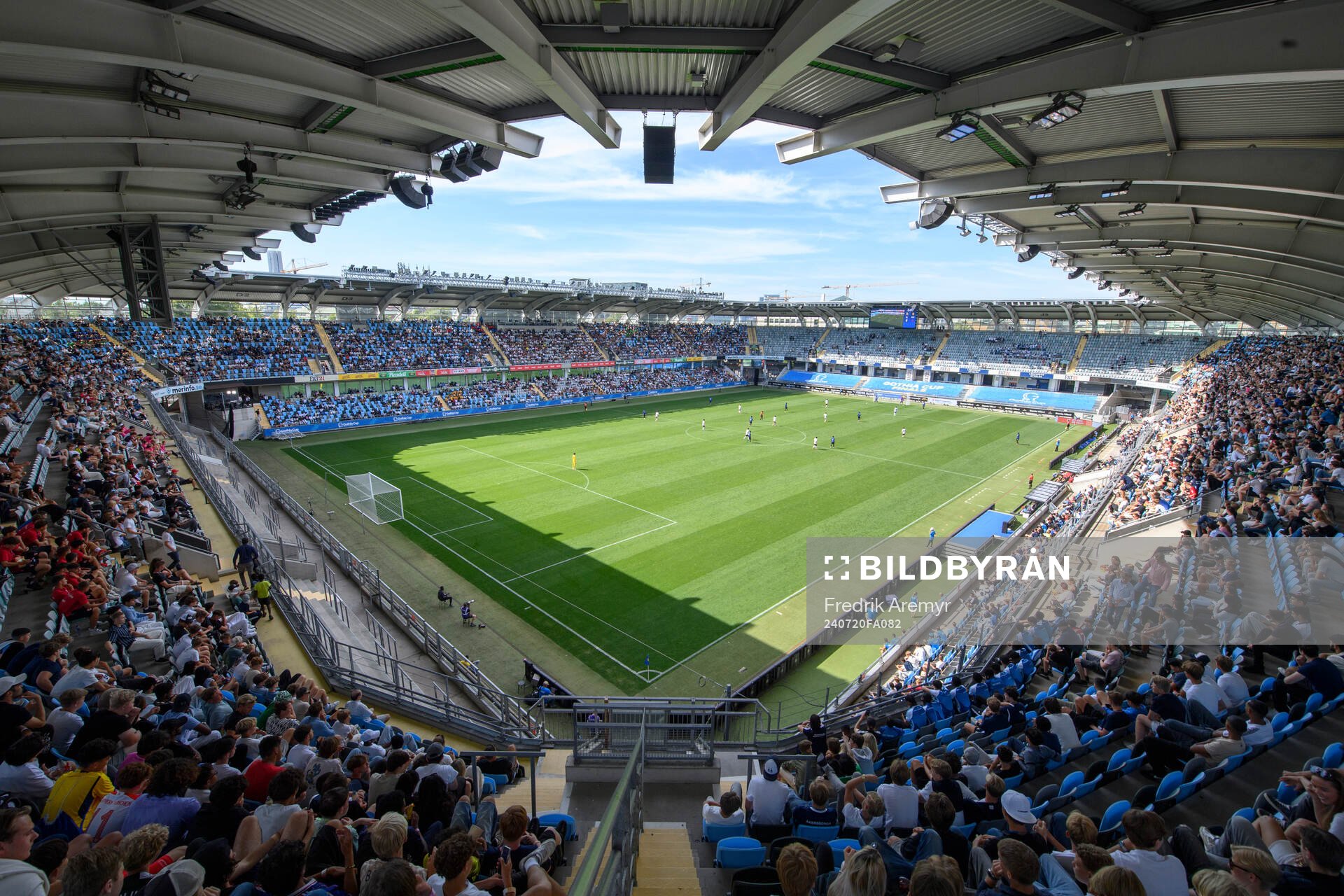Vybild över Gamla Ullevi under finalerna i Gothia Cup den 20 juli 2024 i Göteborg. 