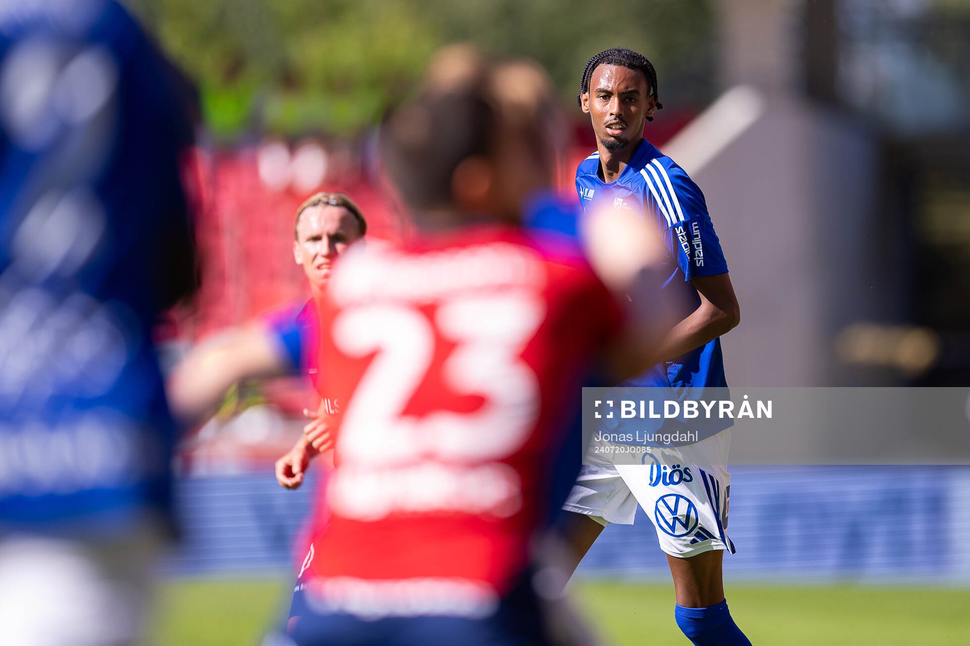 GIF Sundsvalls Yaqub Finey under fotbollsmatchen i Superettan mellan Öster och GIF Sundsvall den 20 juli 2024 i Växjö. 