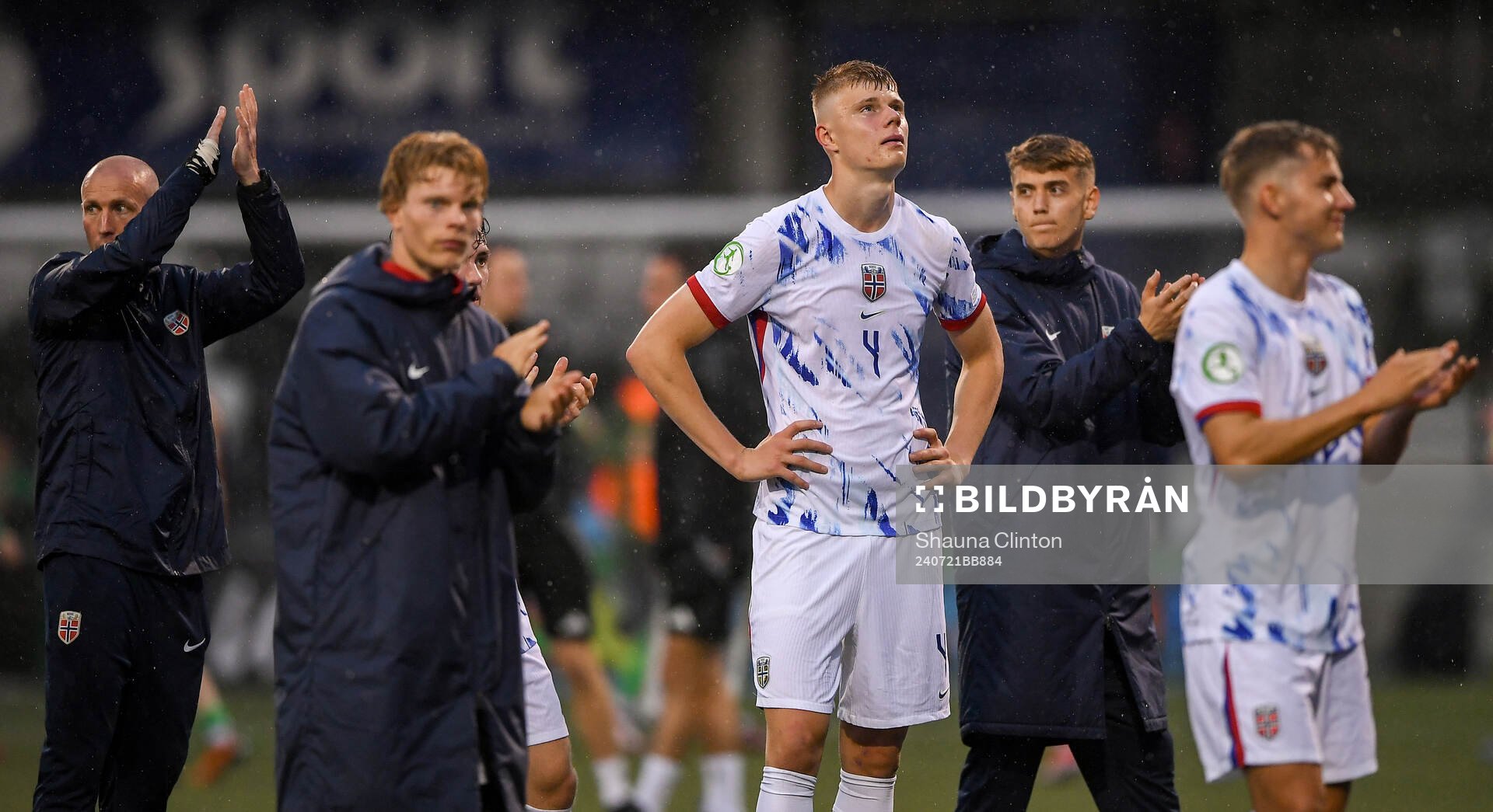 Norway players, including Rasmus Holten, centre,