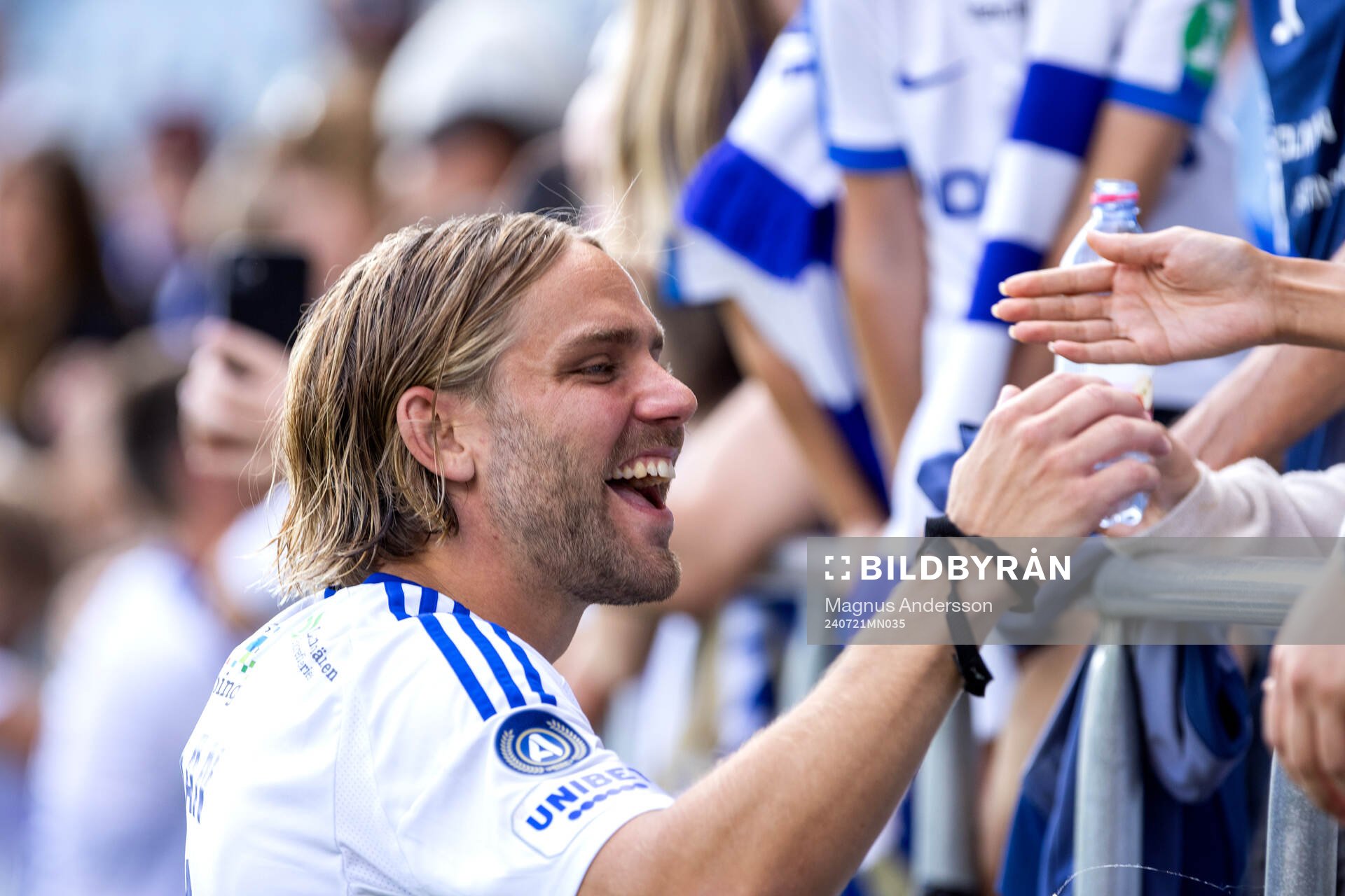 IFK Norrköpings Christoffer Nyman jublar efter fotbollsmatchen i Allsvenskan mellan IFK Norrköping och Halmstad den 21 juli 2024 i Norrköping.