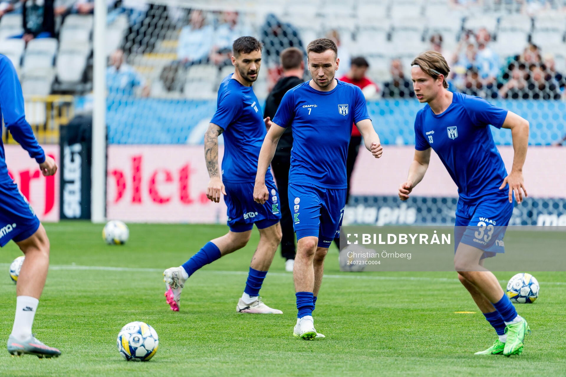 Arni Frederiksberg and Kristoffer Odemarksbakken of Klaksvik ahead of the UEFA Champions League football match between Malmö FF and Klaksvik on July 23, 2024 in Malmö.