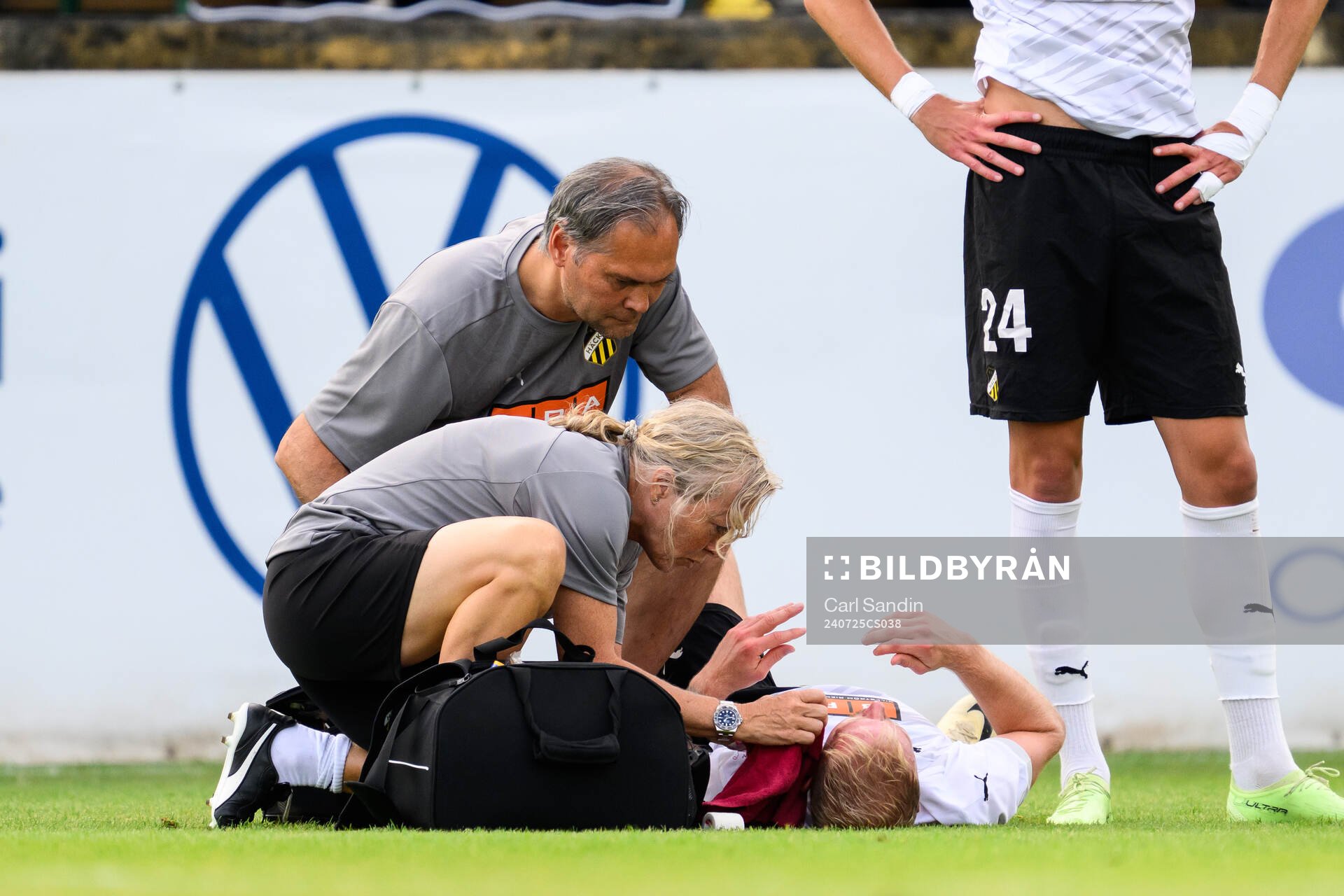 Mikkel Rygaard Jensen of Häcken recieves medical treatment