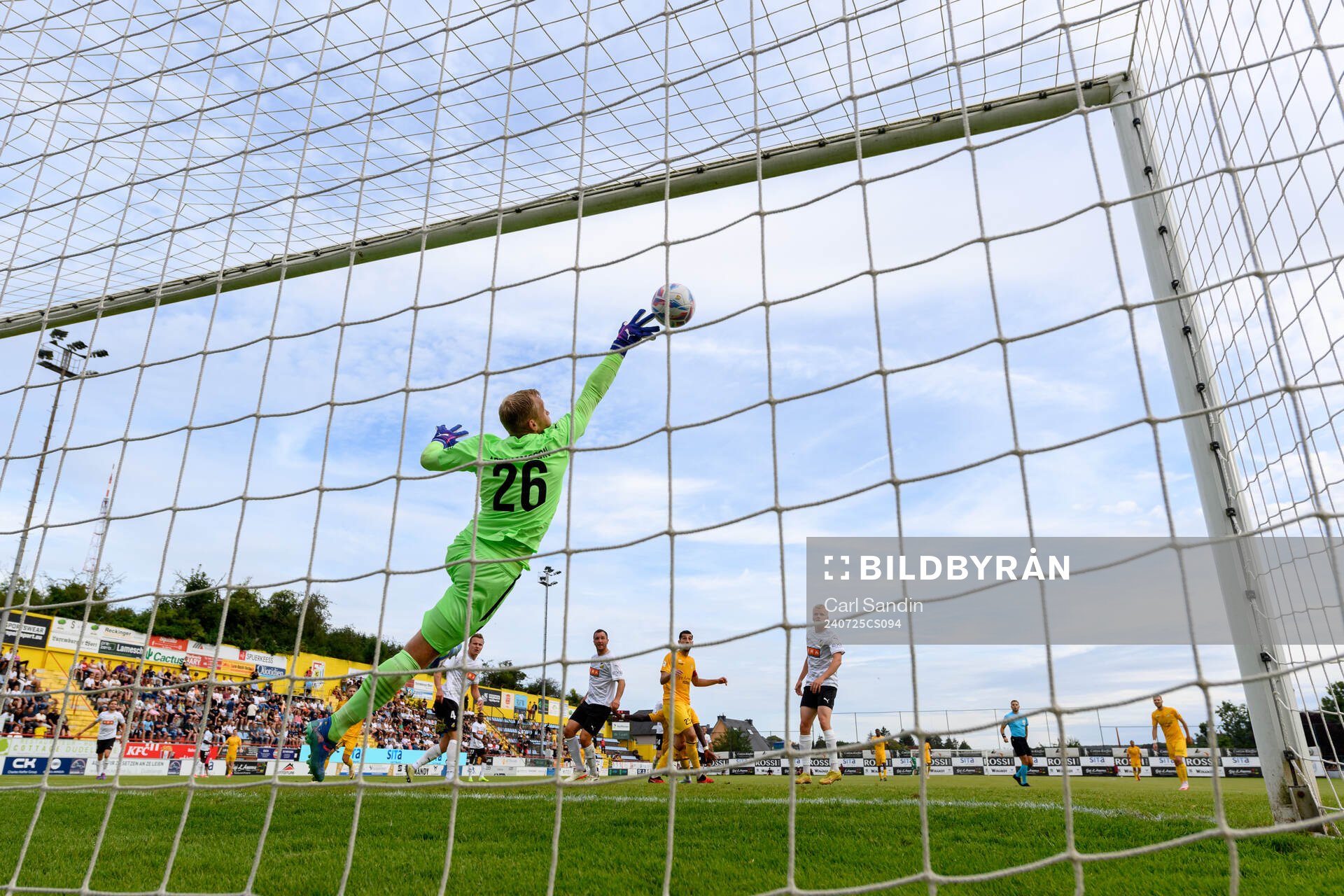 Goalkeeper Peter Abrahamsson of Häcken with a save