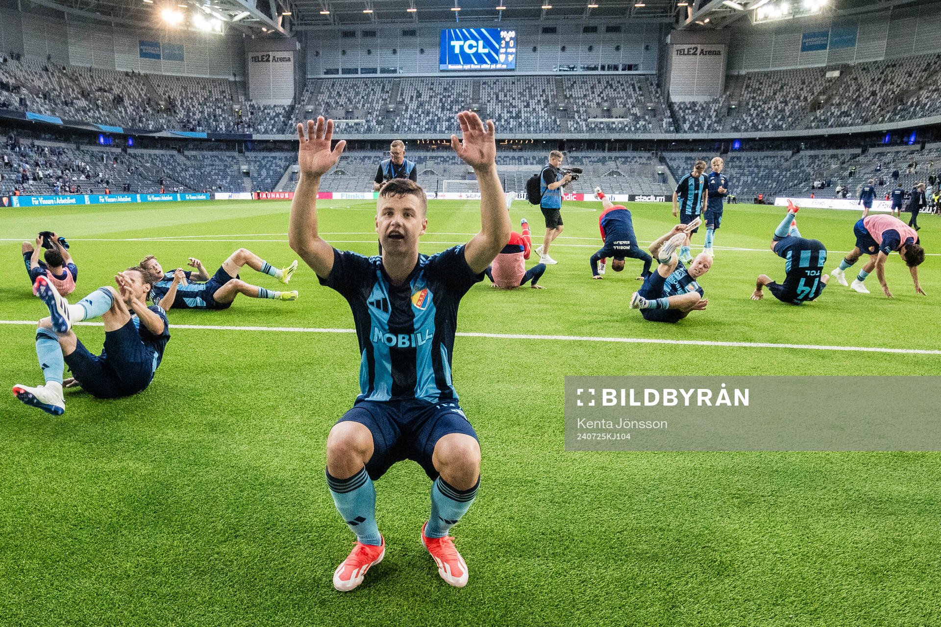 Samuel Dahl of Djurgården celebrates with team mates