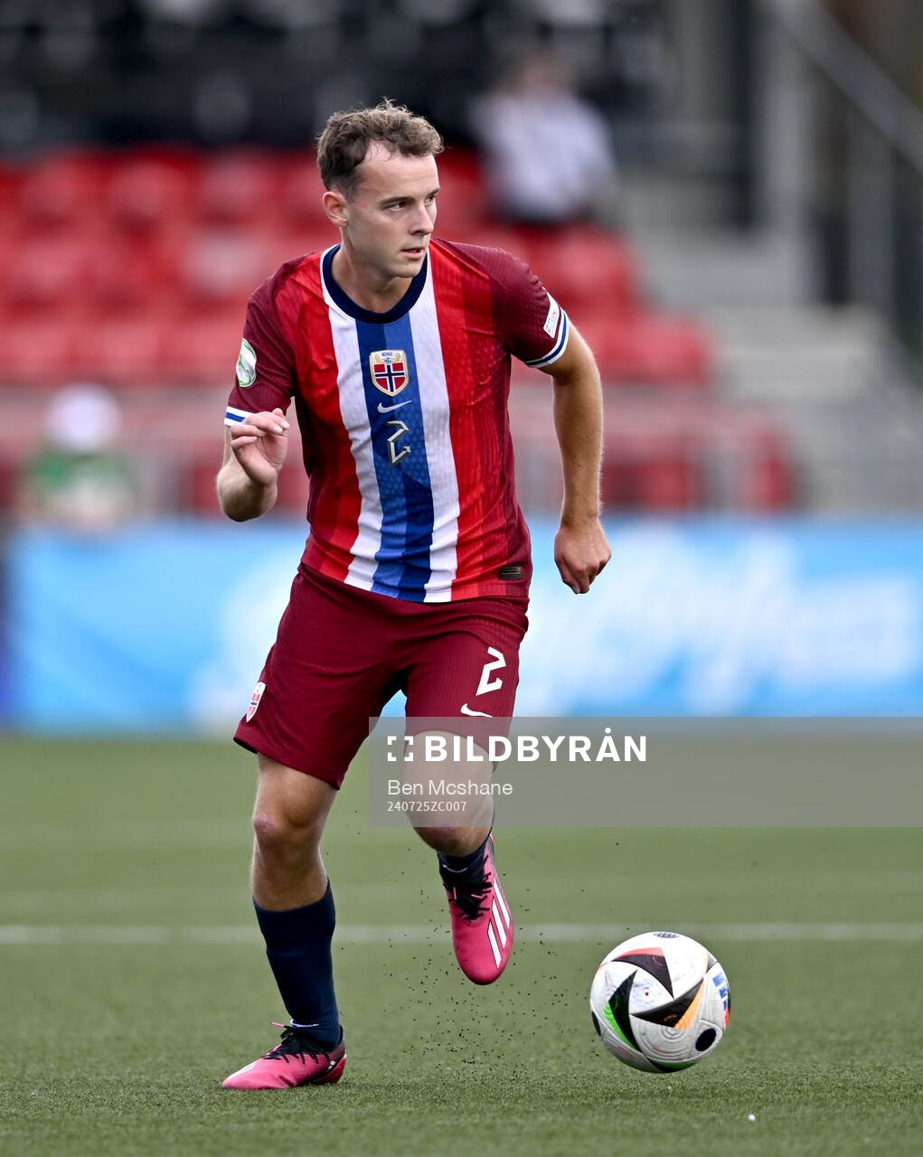 Filip Loftesnes-Bjune of Norway during the FIFA Under-20 World Cup play-off football match between Norway and Turkey on July 25, 2024 in Belfast. 