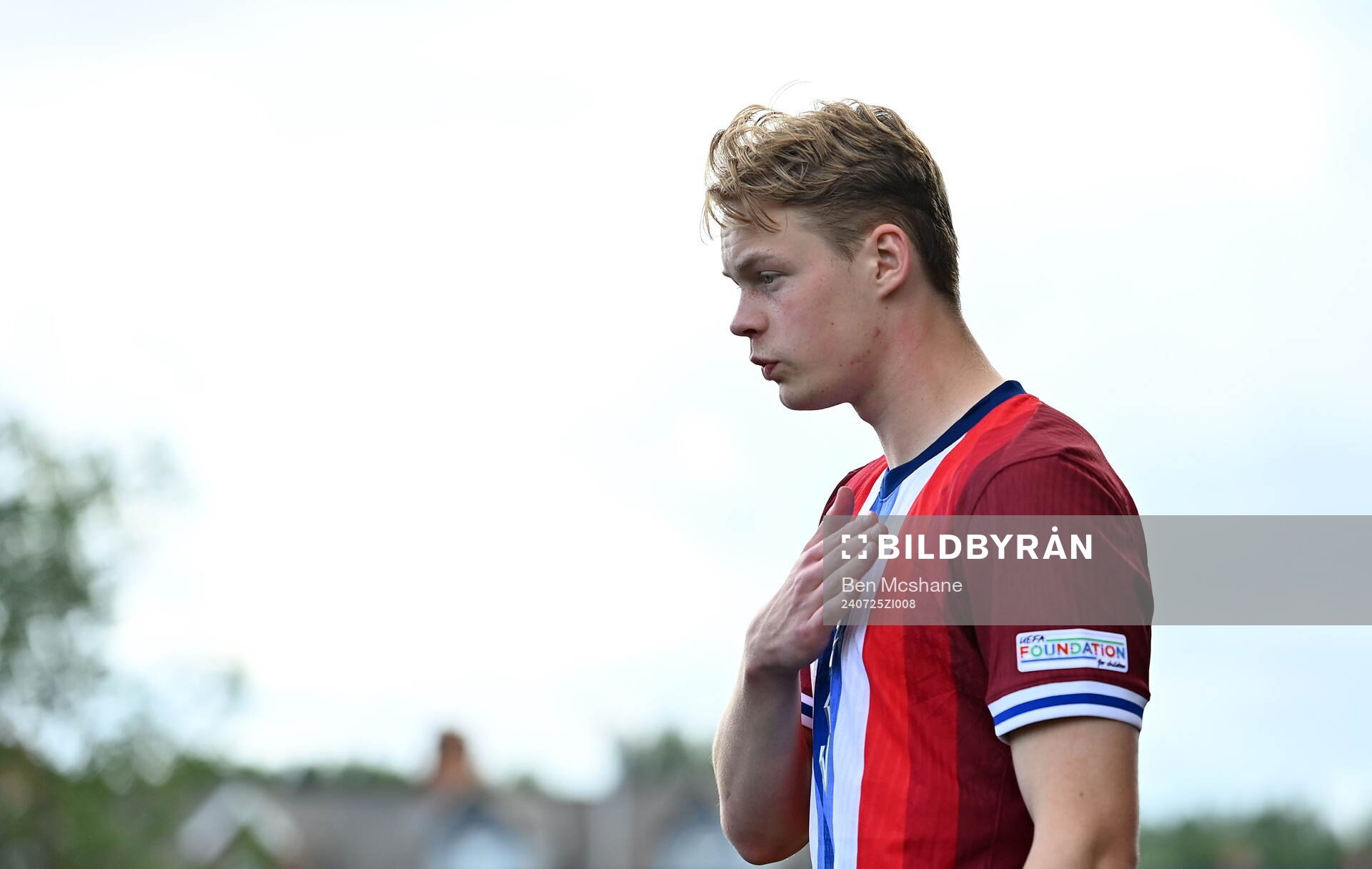 Rasmus Holten of Norway before the FIFA Under-20 World Cup play-off football match between Norway and Turkey on July 25, 2024 in Belfast.