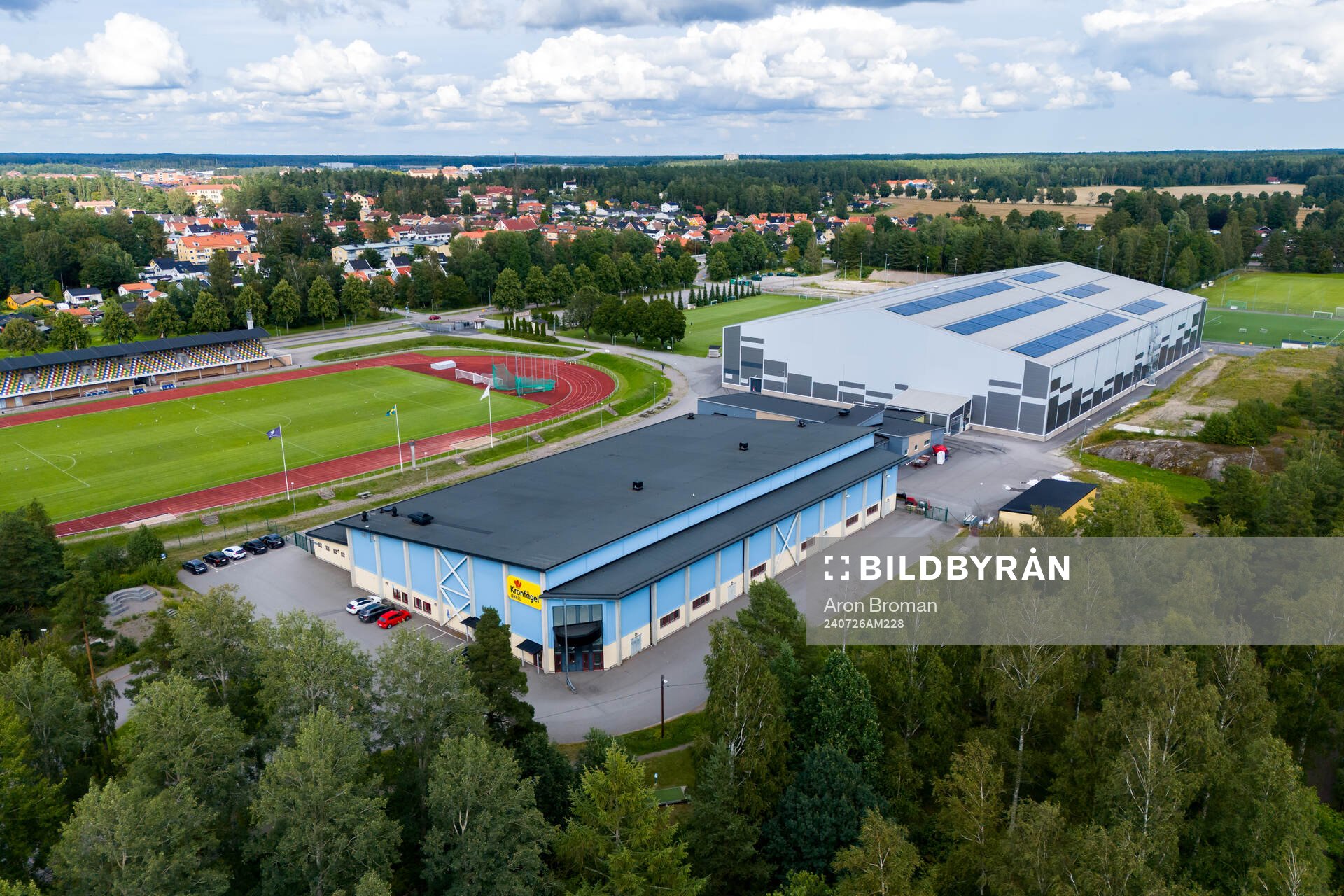 Drone view of Backavallen, Kronfågel Ishall and Kronfågel