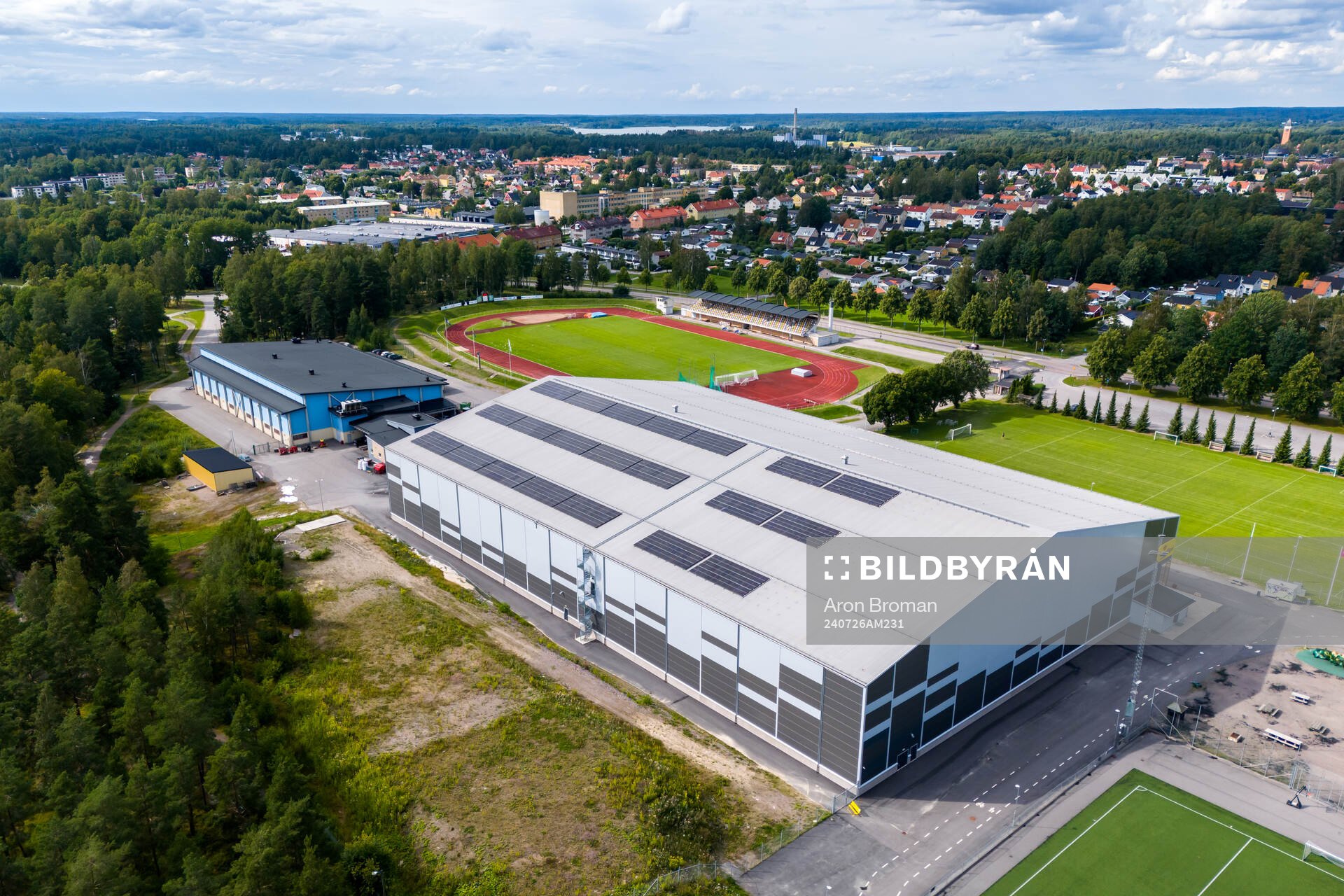 Drone view of Backavallen, Kronfågel Ishall and Kronfågel