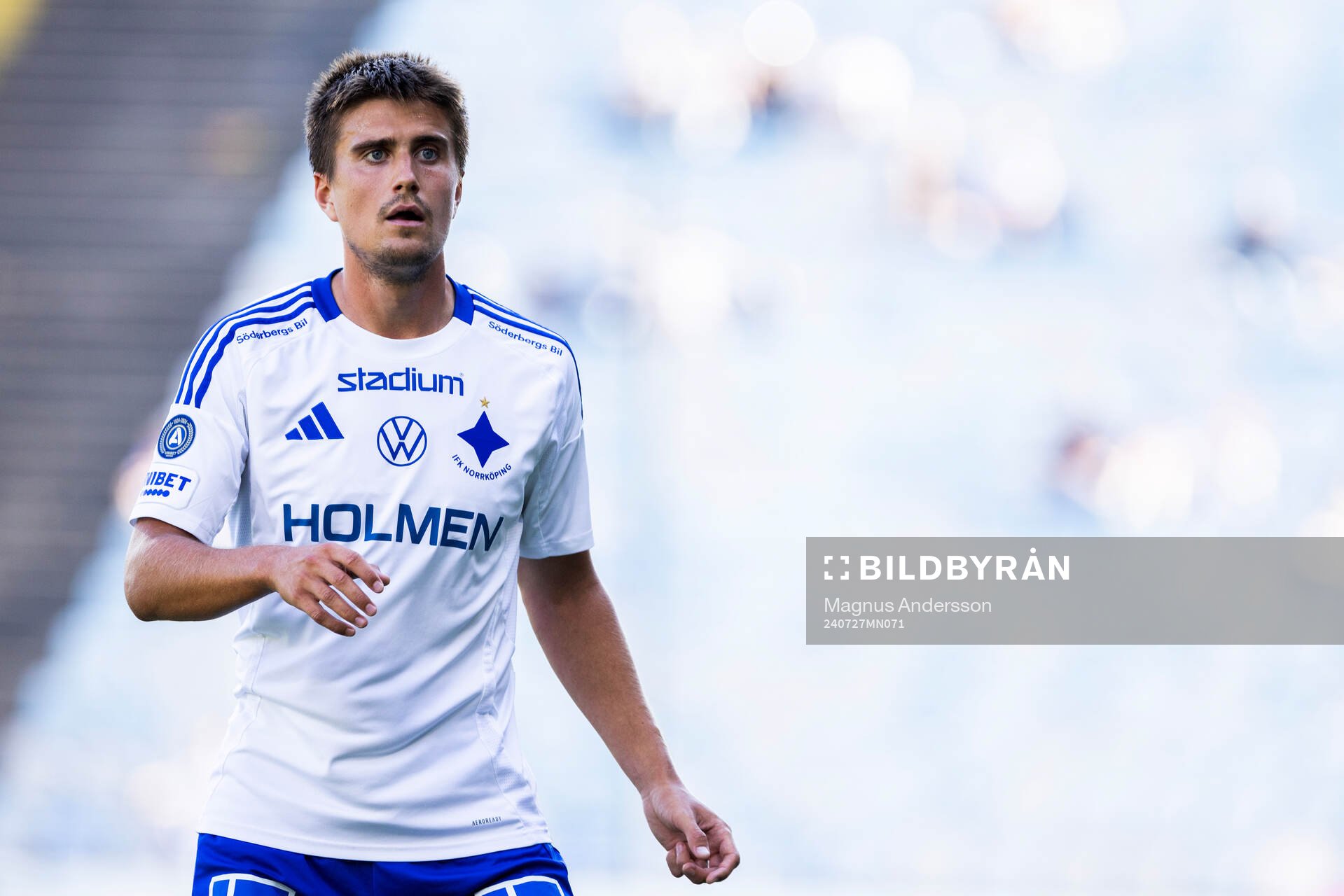 IFK Norrköpings Carl Björk under fotbollsmatchen i Allsvenskan mellan IFK Norrköping och Kalmar den 27 juli 2024 i Norrköping. 