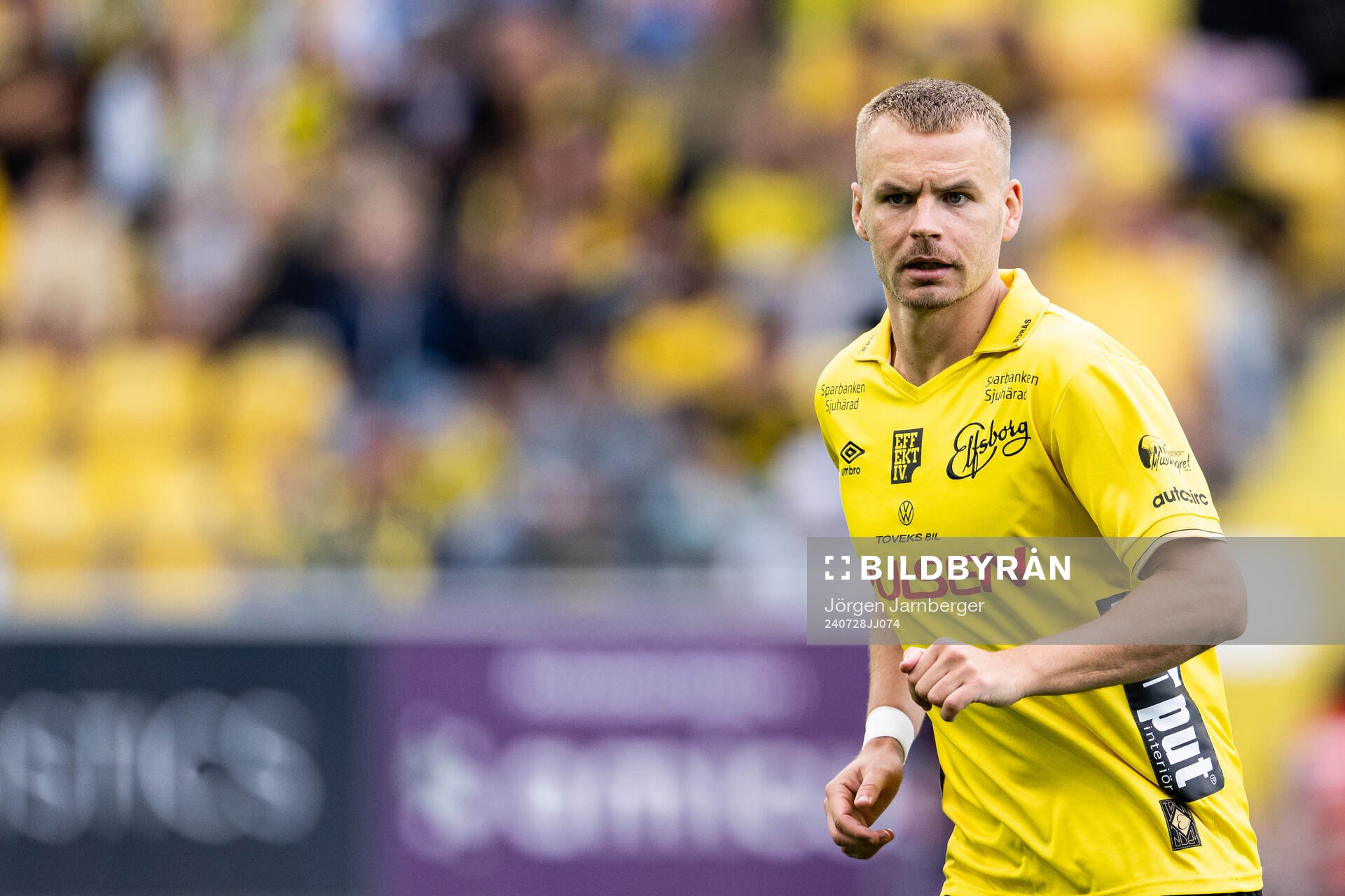 Elfsborgs Gustav Henriksson under fotbollsmatchen i Allsvenskan mellan Elfsborg och Djurgården den 28 juli 2024 i Borås. 