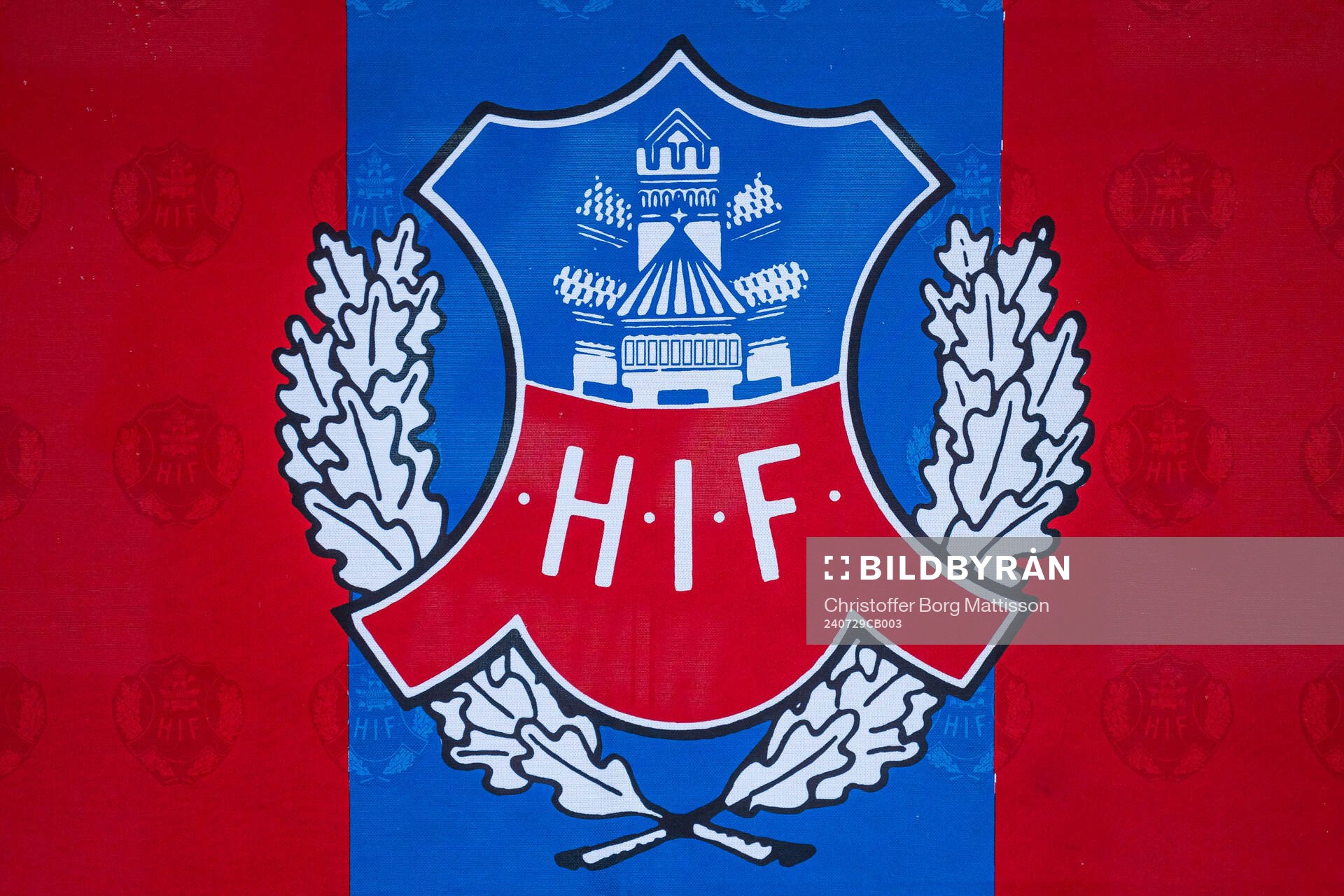 Helsingborgs klubbmärke på en flagga