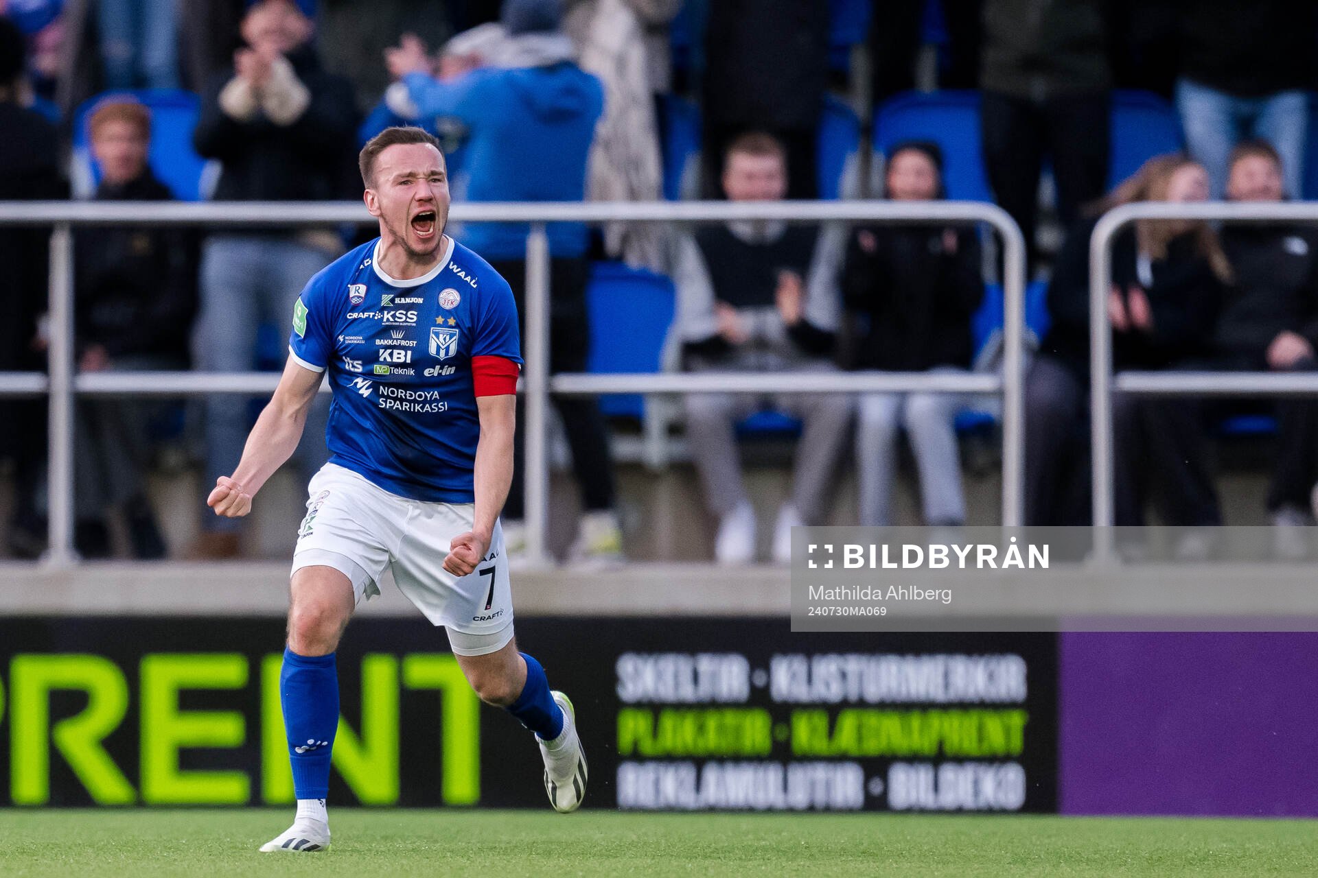 Arni Frederiksberg of Klaksvik celebrates the 3-2 goal