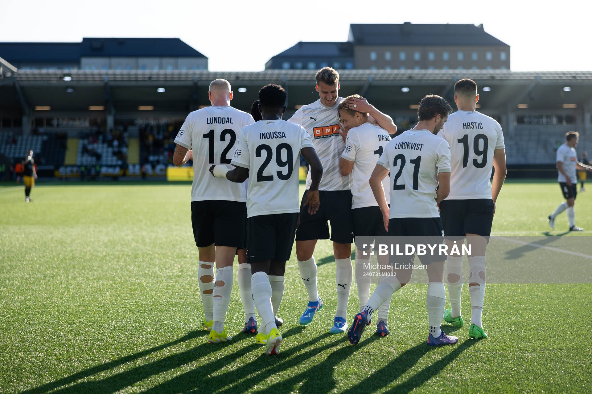 Jeremy Agbonifo of Häcken celebrates the 2-1 goal with team mates during the UEFA Conference League between Häcken and Diddeleng on July 31, 2024 in Göteborg.