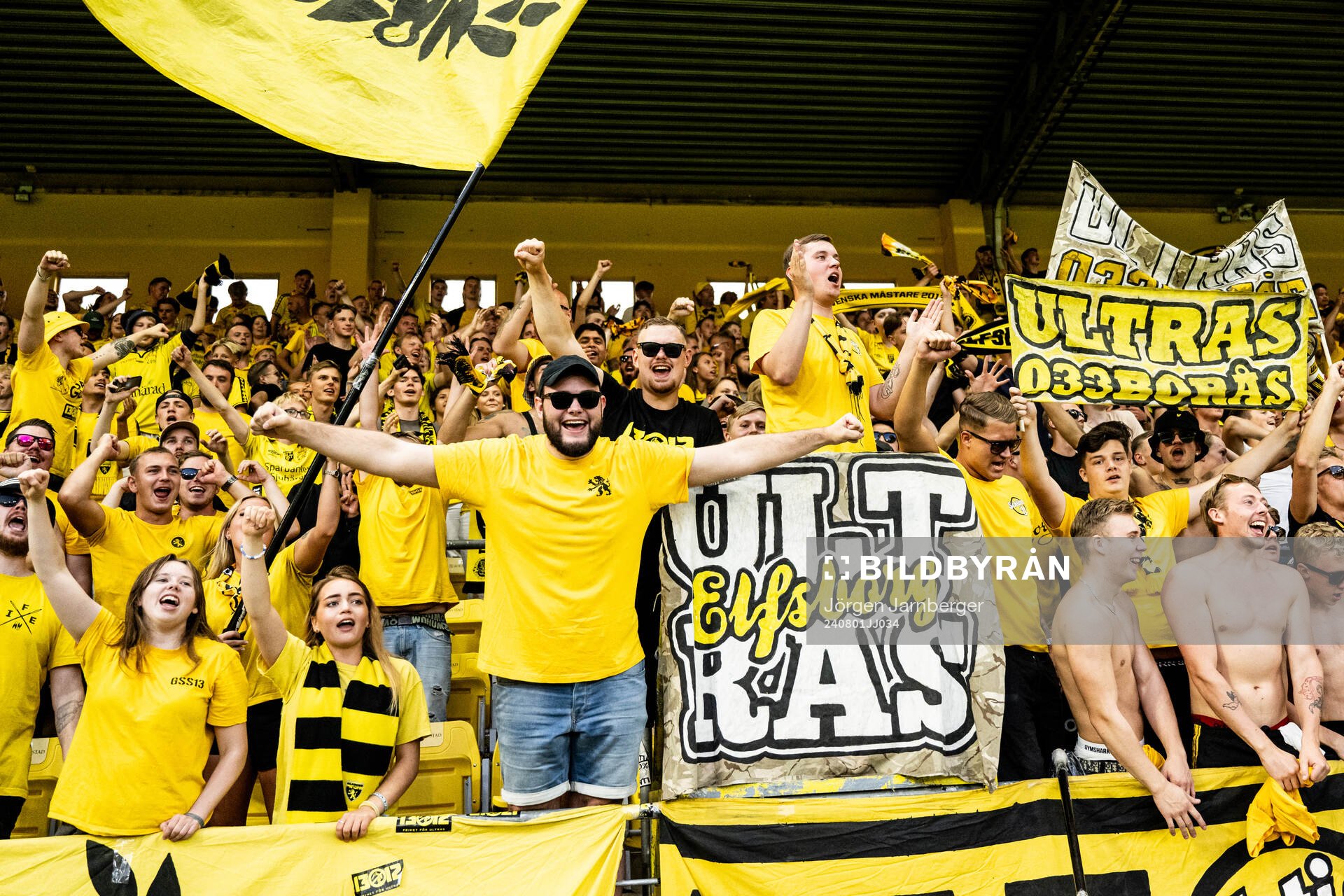 Supporters of Elfsborg celebrate in the stands