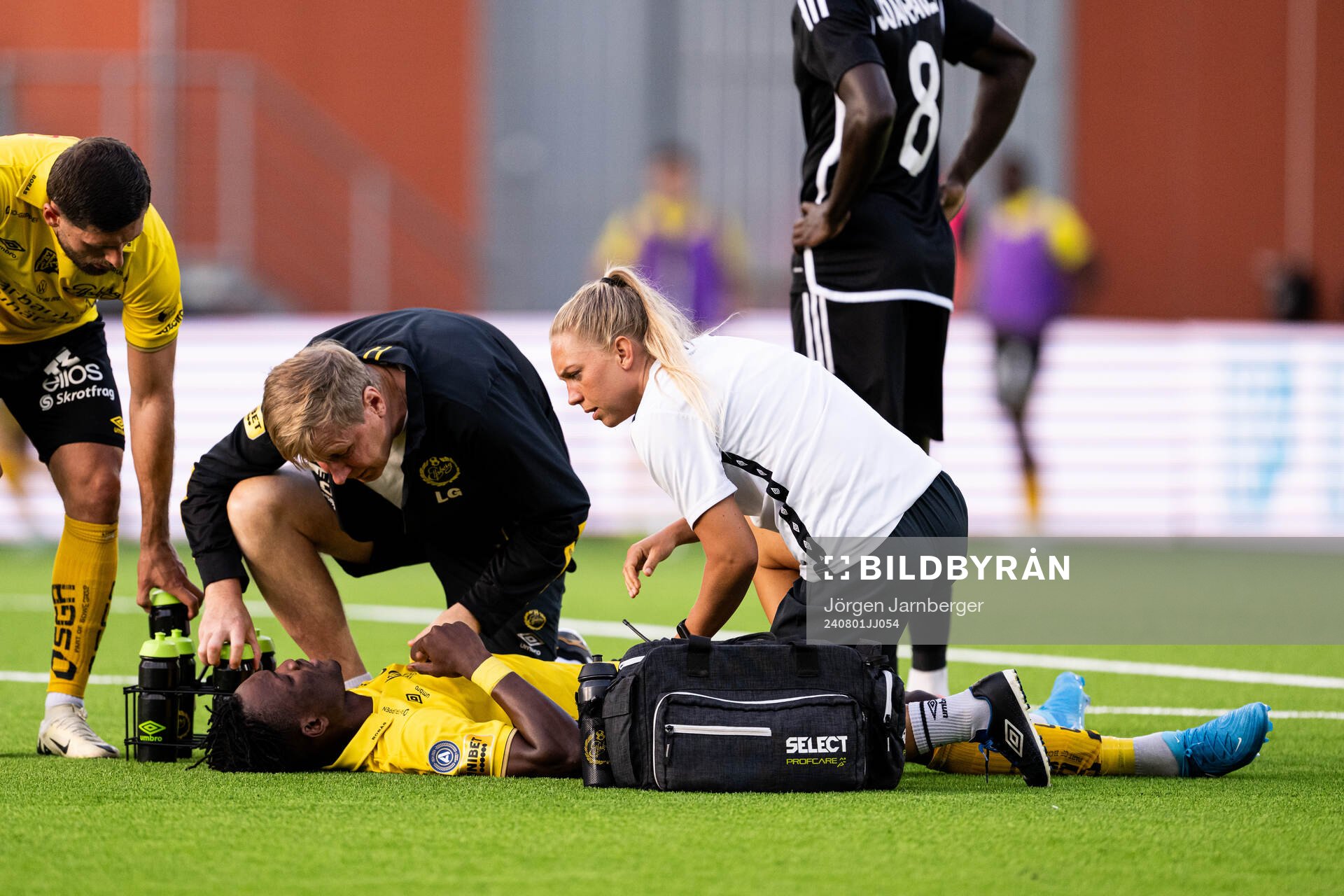 Jalal Abdullai of Elfsborg receives medical treatment