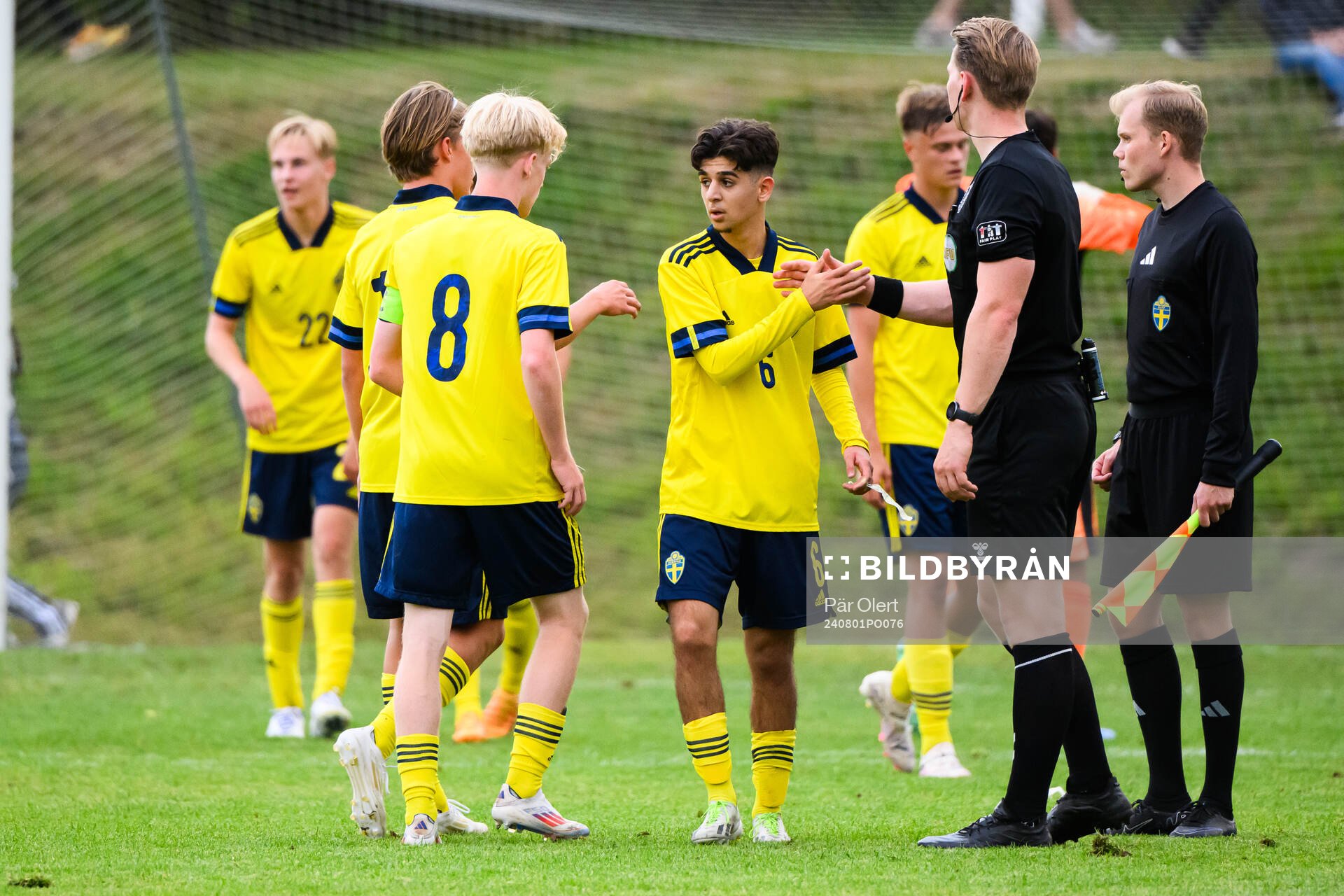 Sveriges Rayan Demirci efter fotbollsmatchen i en nordisk pojkturnering mellan Norge och Sverige den 1 augusti 2024 i Alnö. 