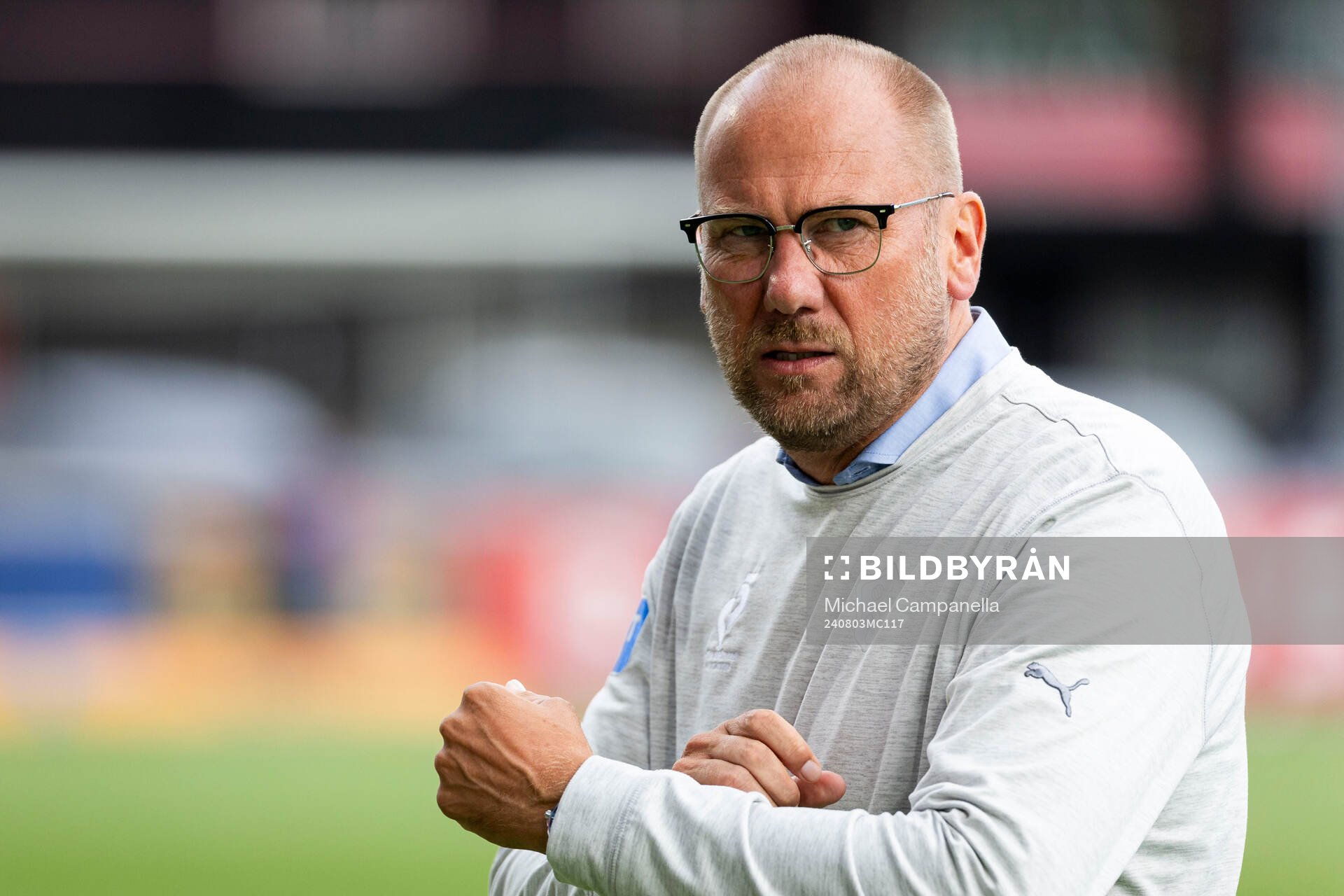 Halmstads tränare Magnus Haglund innan fotbollsmatchen i