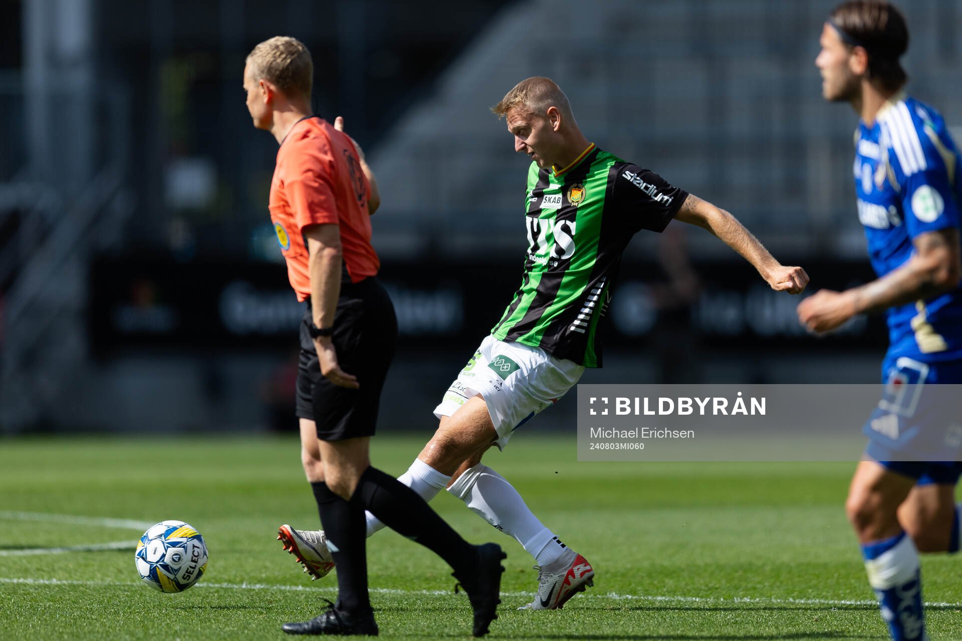 GAIS Joackim Åberg under fotbollsmatchen i Allsvenskan mellan GAIS och IFK Norrköping den 3 augusti 2024 i Göteborg. 