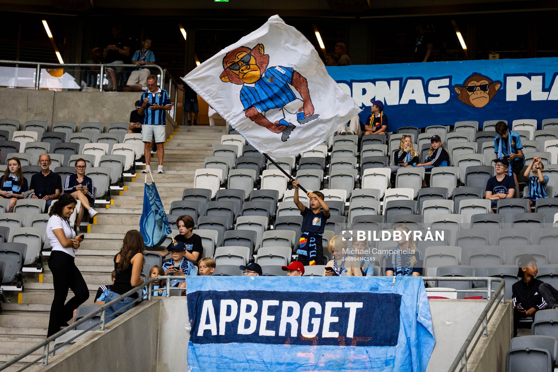 Ung Djurgårdens supportrar med flaggor