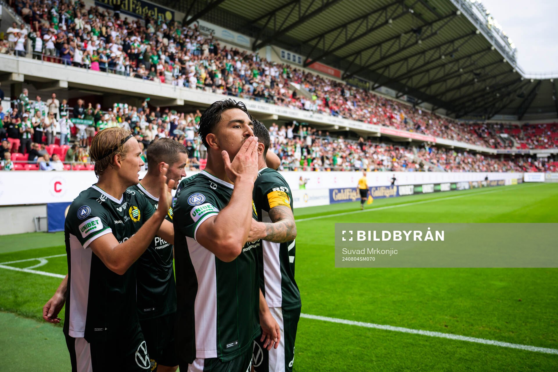 Hammarbys Jusef Erabi jublar efter 0-3 under fotbollsmatchen i Allsvenskan mellan Kalmar och Hammarby den 4 augusti 2024 i Kalmar. 
