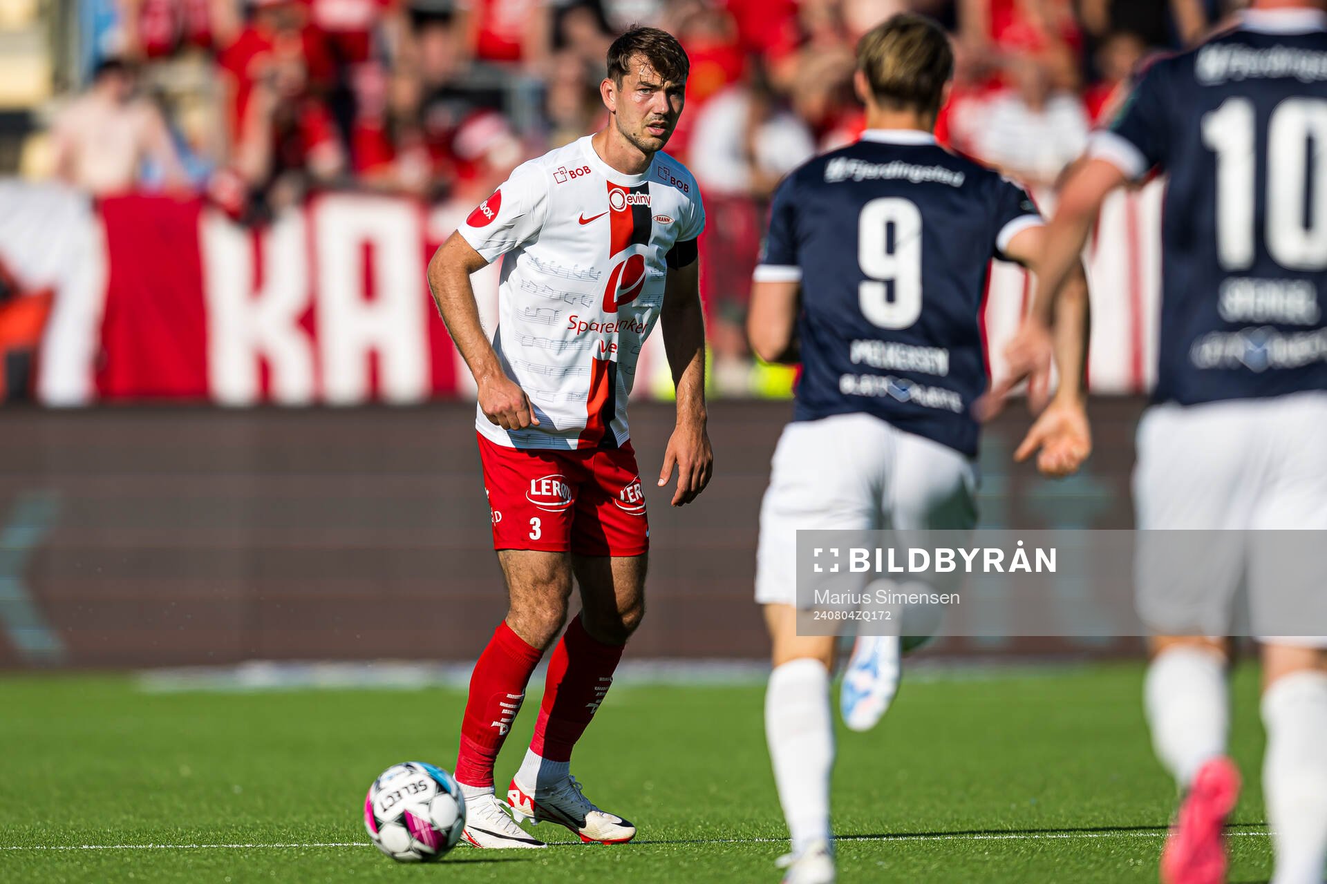 Fredrik Pallesen Knudsen of Brann during the Eliteserien match between Strømsgodset and Brann on August 4, 2024 in Drammen. 