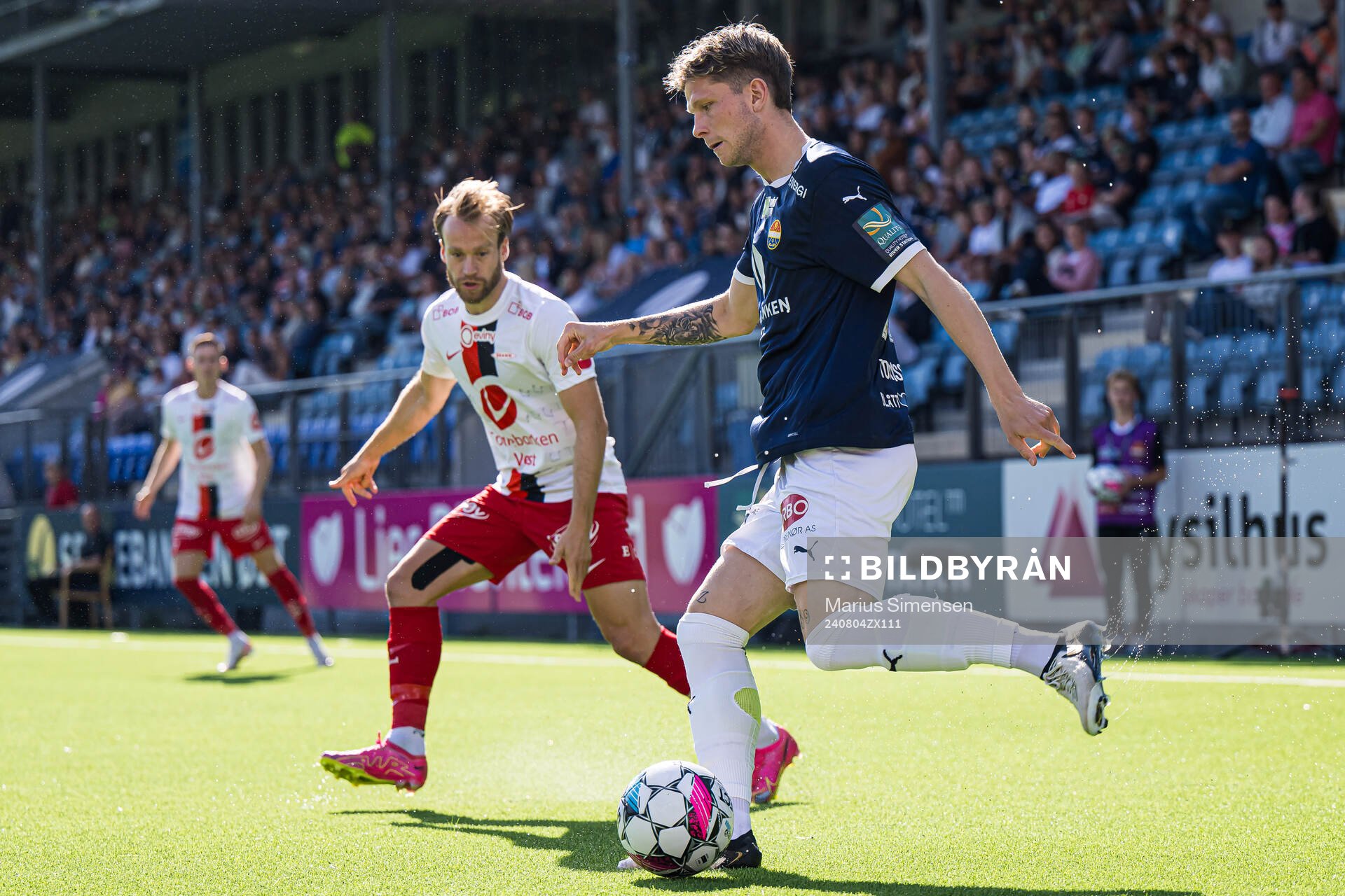 Logi Tómasson of Strømsgodset during the Eliteserien match between Strømsgodset and Brann on August 4, 2024 in Drammen. 