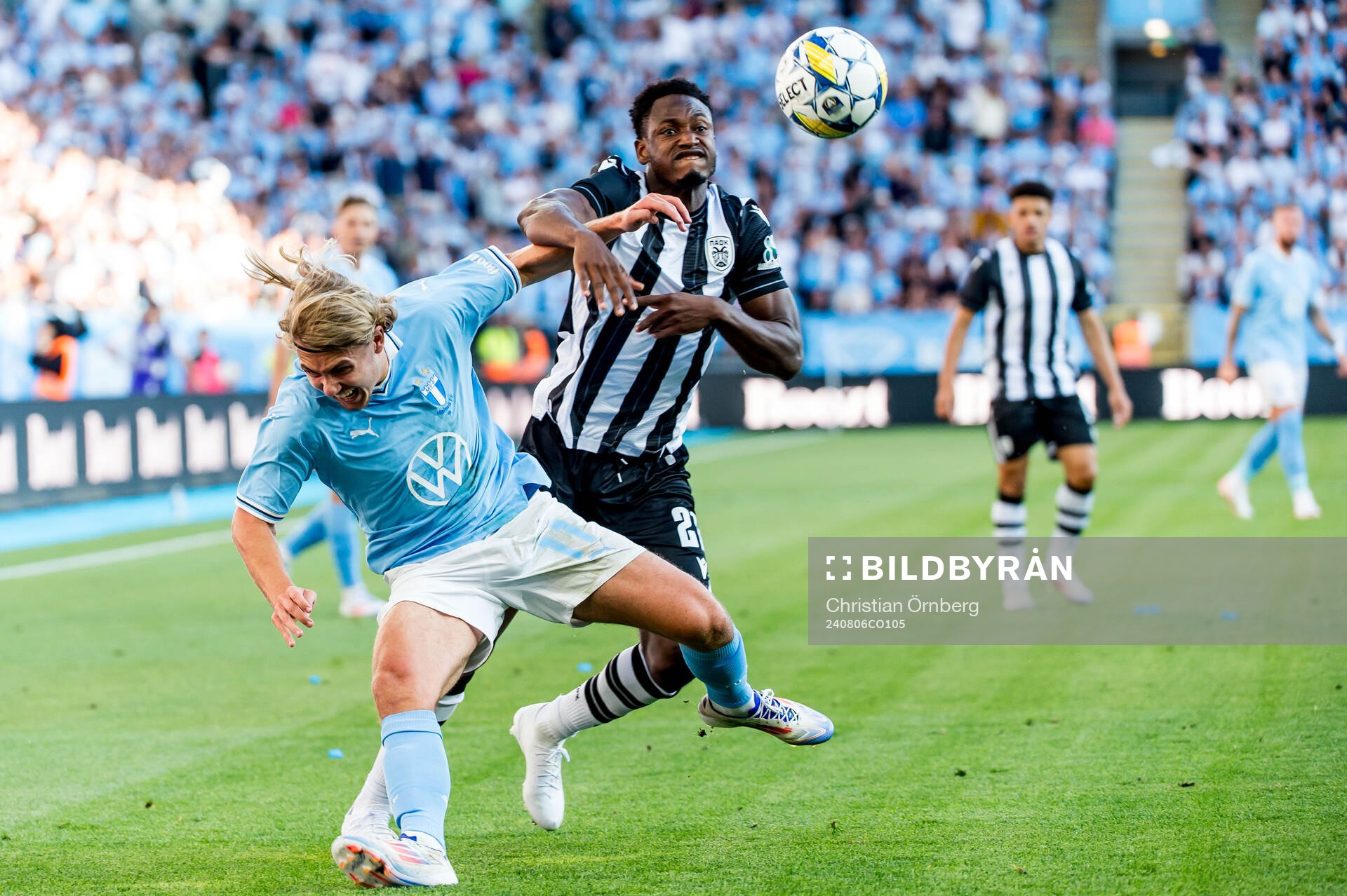 Sebastian Nanasi of Malmö FF and Abdul Rahman Baba of PAOK