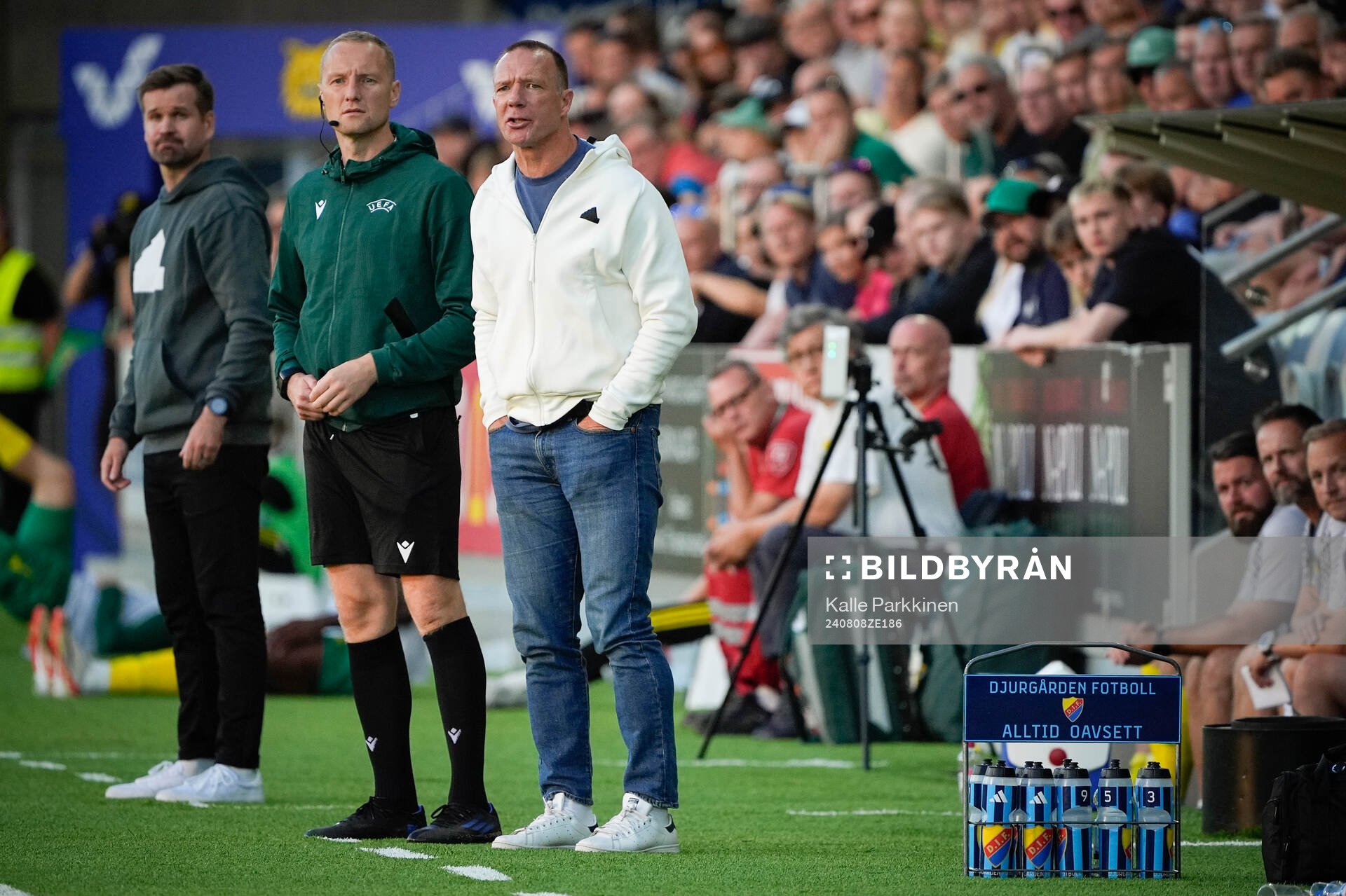 Coach Kim Bergstrand od Djurgården during the UEFA Conference League qualifier football match between Ilves and Djurgården on August 8, 2024 in Tampere. 
