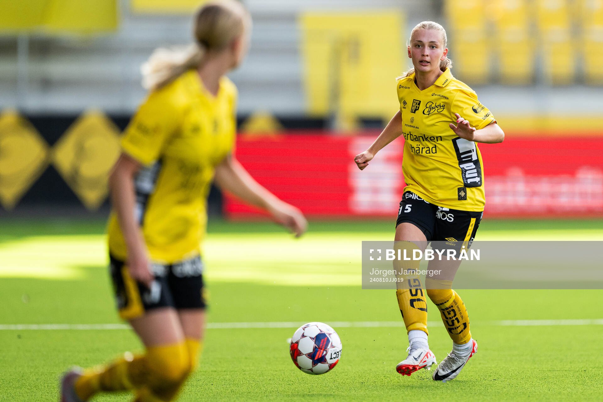 Elfsborgs Elin Johansson under fotbollsmatchen i Division 1 Mellersta mellan Elfsborg och Tjust IF den 10 augusti 2024 i Borås.