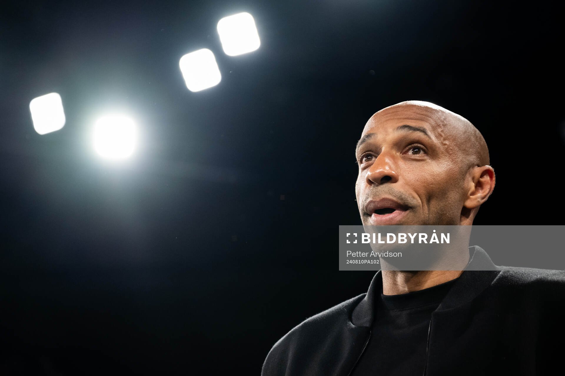 Former French football player Thierry Henry ahead of the men's basketball final between France and USA during day 15 of the Paris 2024 Olympic Games on August 10, 2024 in Paris.