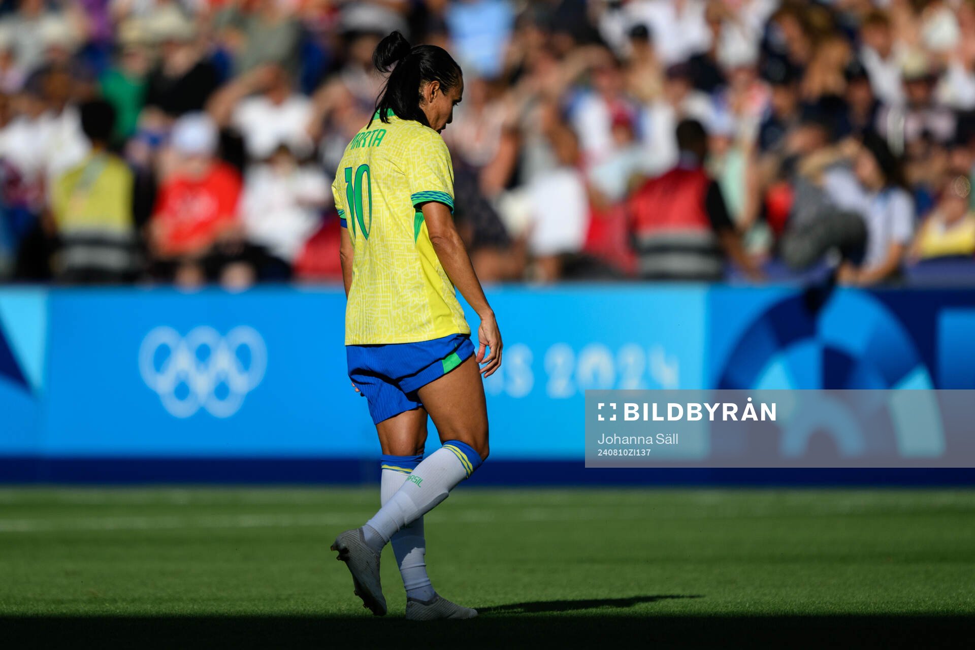 Marta of Brazil looks dejected in the women’s football