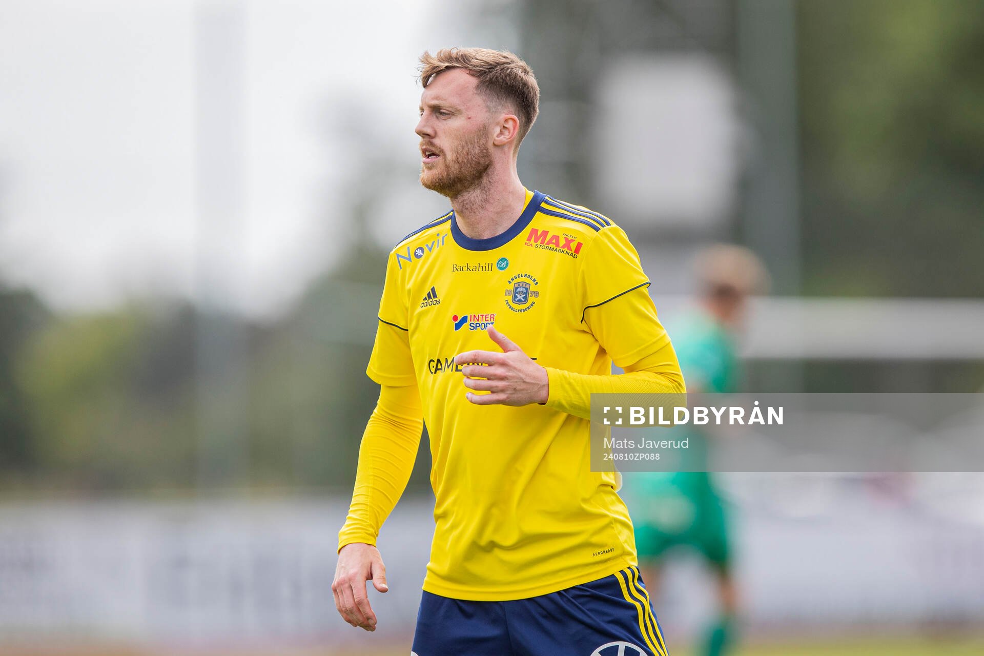 Ängelholms Anton Kinnander under fotbollsmatchen i Division 1 Södra mellan Ängelholm och BK Olympic den 10 augusti 2024 i Ängelholm.