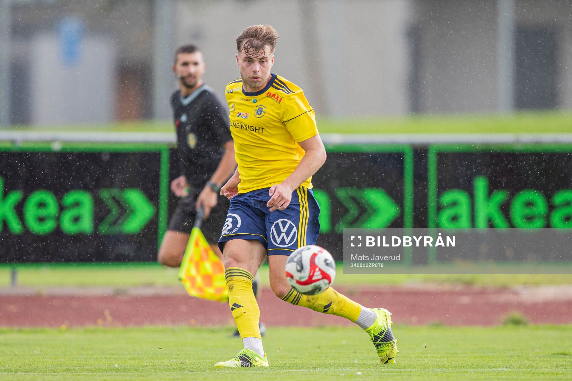 Ängelholms Johan Gudmundsson under fotbollsmatchen i Division 1 Södra mellan Ängelholm och BK Olympic den 10 augusti 2024 i Ängelholm.