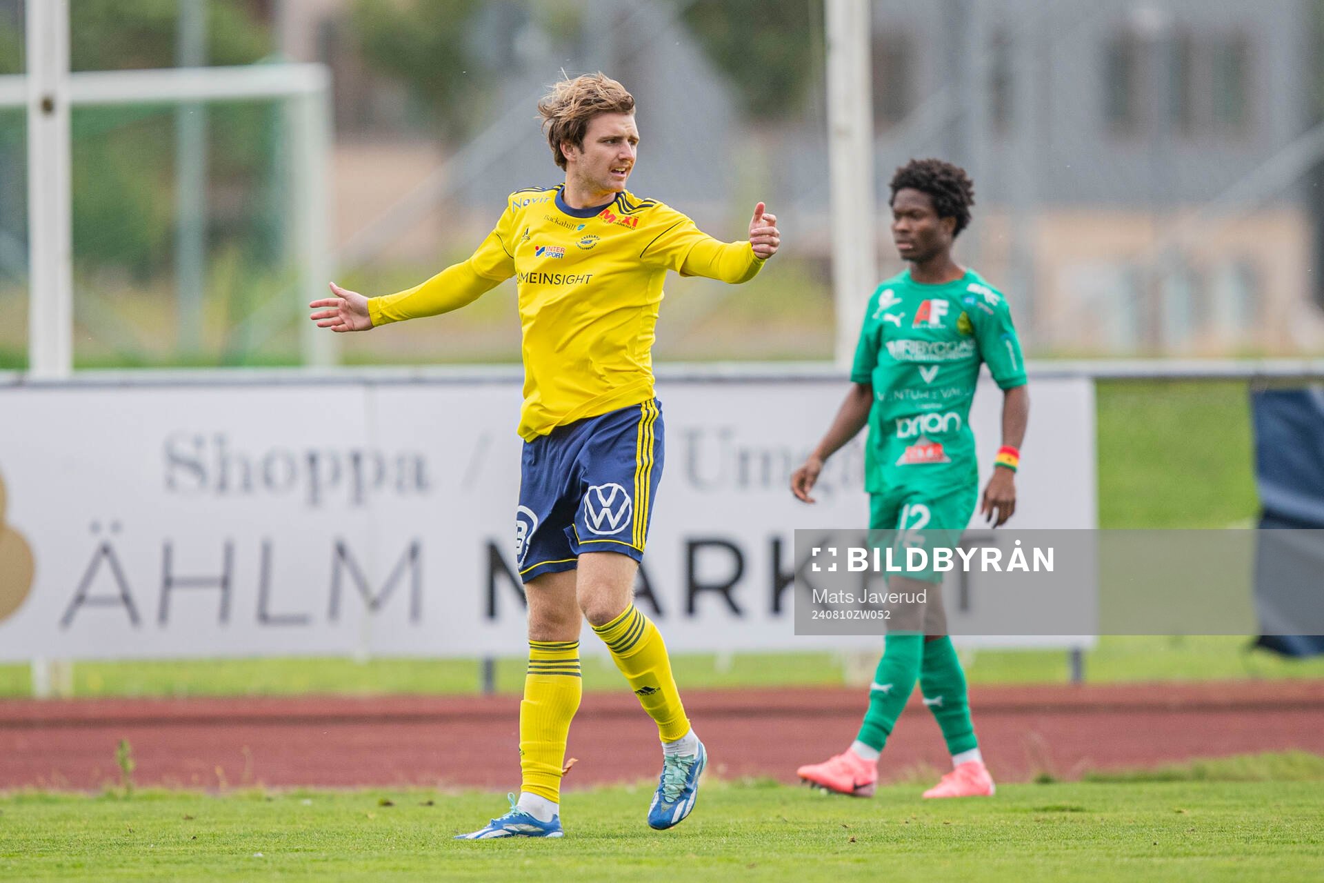 Ängelholms Ludvig Carlius under fotbollsmatchen i Division 1 Södra mellan Ängelholm och BK Olympic den 10 augusti 2024 i Ängelholm. 