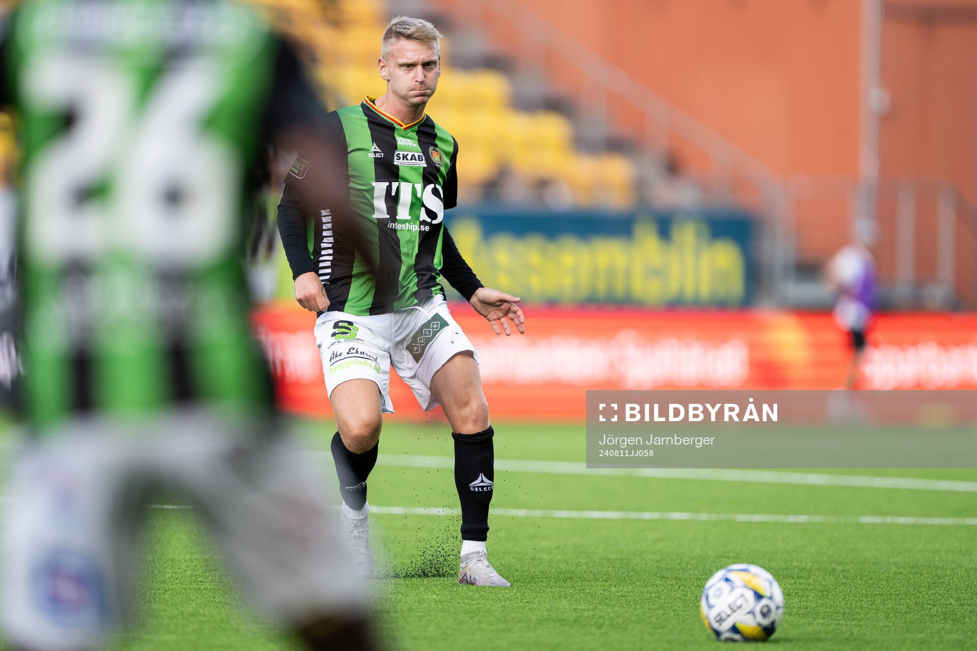 GAISs Joackim Åberg under fotbollsmatchen i Allsvenskan mellan Elfsborg och GAIS den 11 augusti 2024 i Borås. 