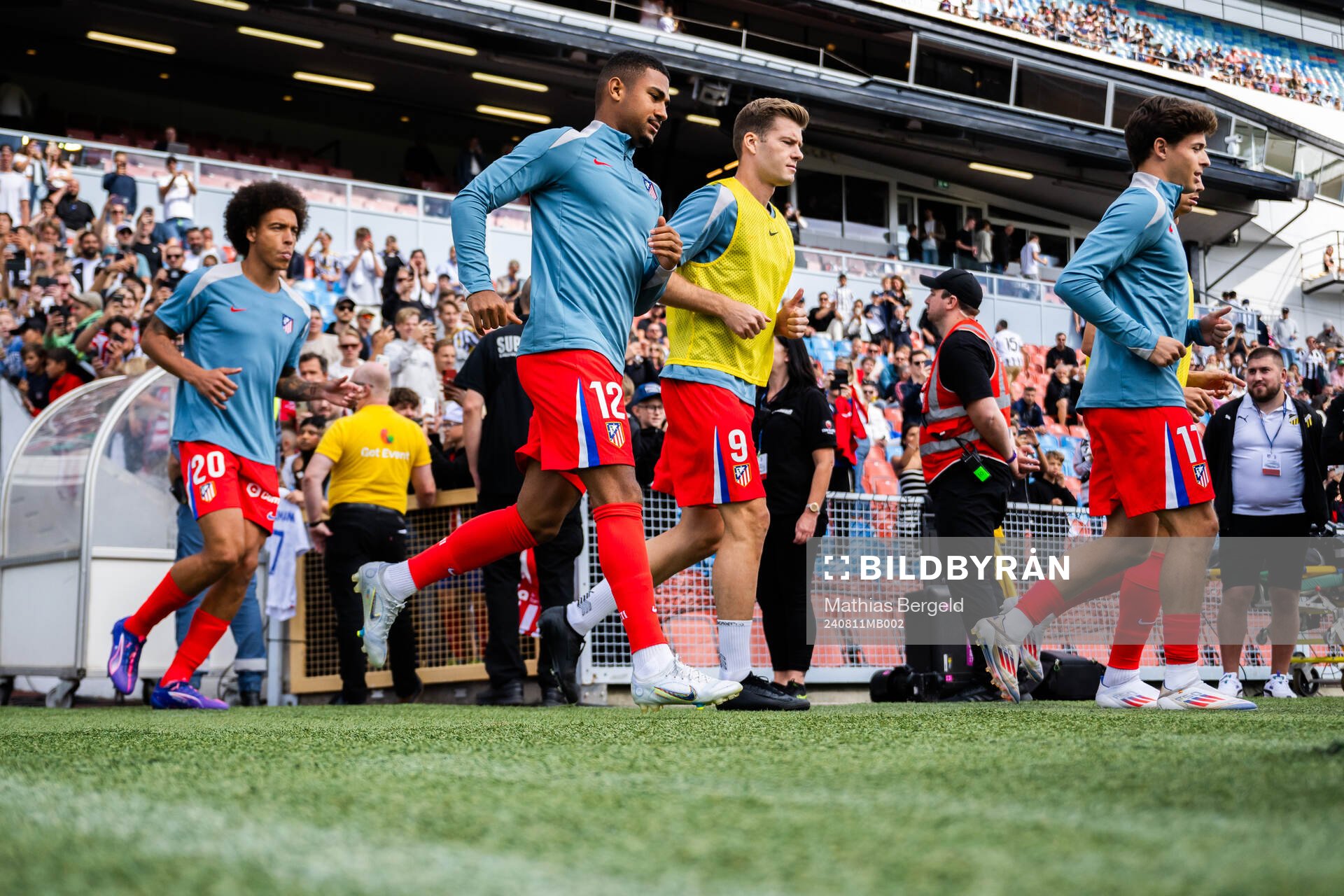 Samuel Lino and Alexander Sørloth of Atletico Madrid ahead of the Friendly football match between Atletico Madrid and Juventus on August 11, 2024 in Gothenburg.