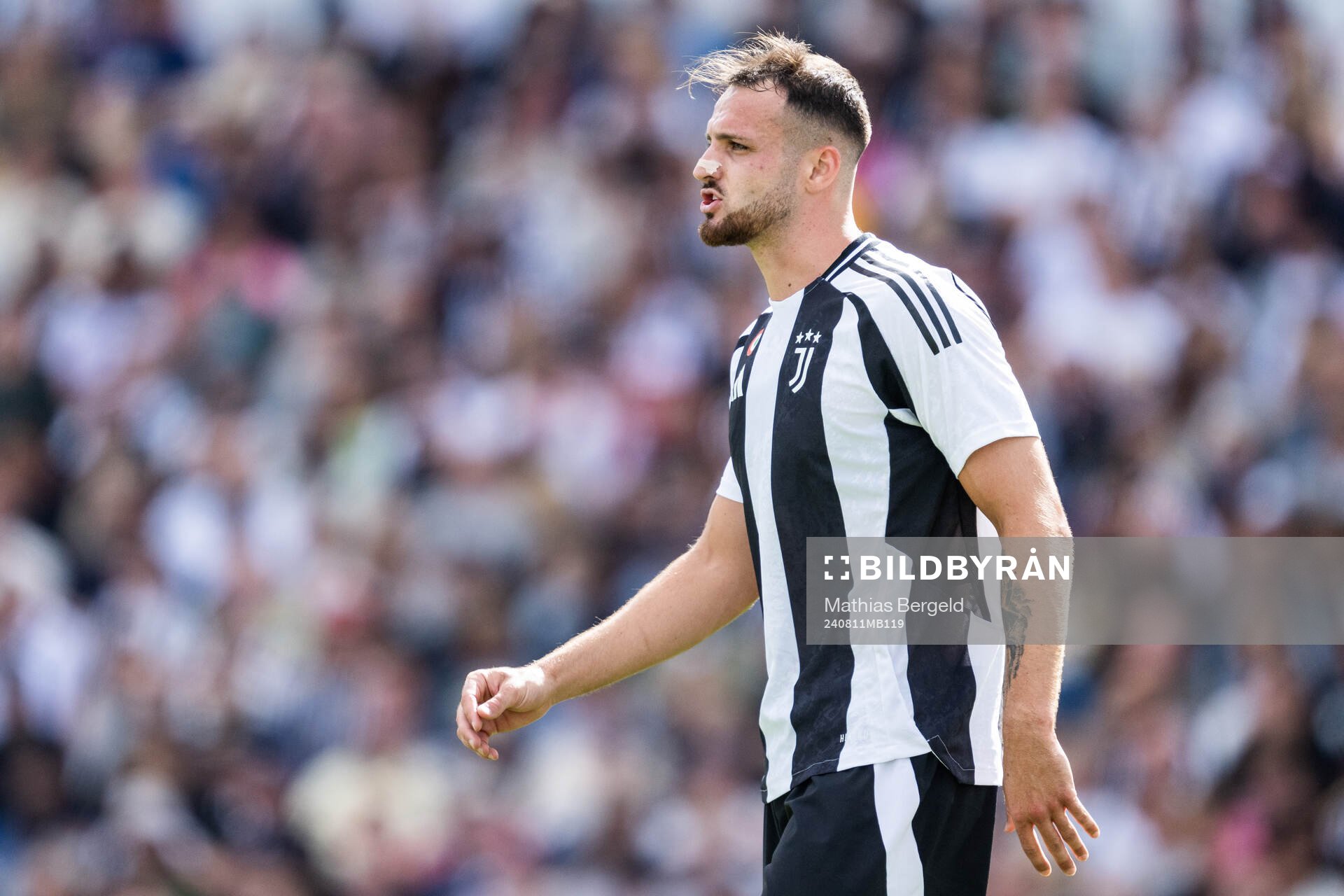 Federico Gatti of Juventus during the Friendly football match between Atletico Madrid and Juventus on August 11, 2024 in Gothenburg.