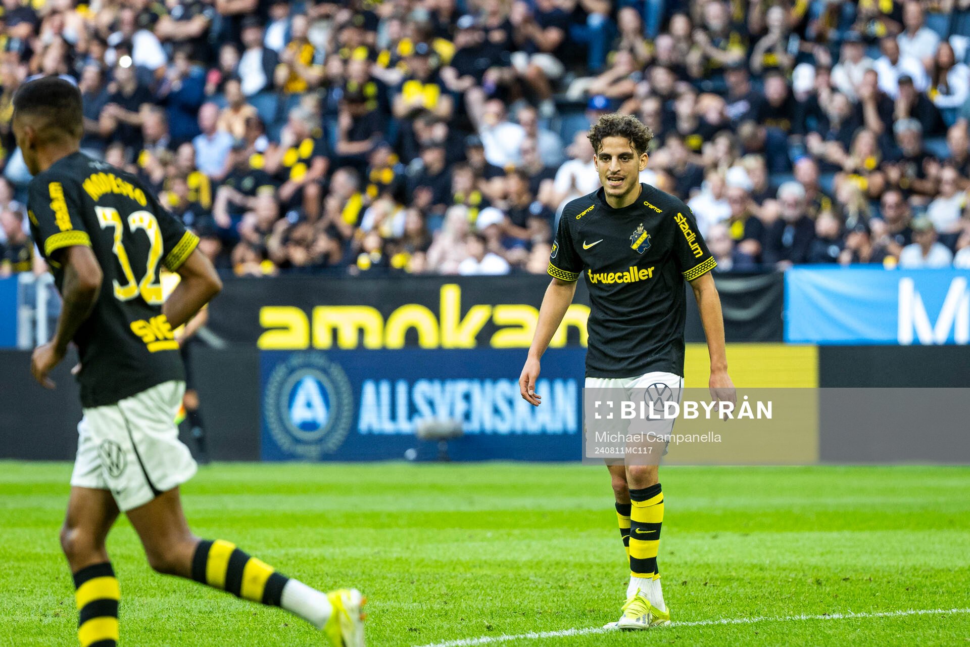 AIKs Taha Ayari under fotbollsmatchen i Allsvenskan mellan AIK och Mjällby den 11 augusti 2024 i Stockholm. 