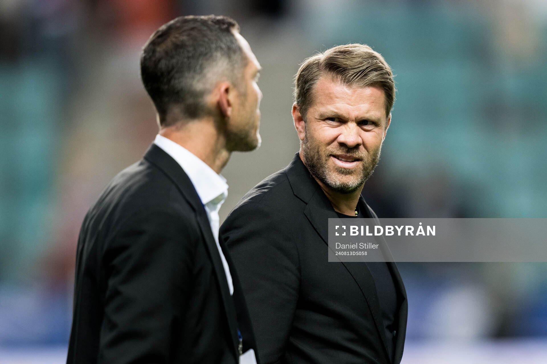 Sports director Martin Eriksson and head coach Paco Johansen of Häcken during the UEFA Conference League between Paide Linnameeskond and Häcken on August 13, 2024 in Tallinn.