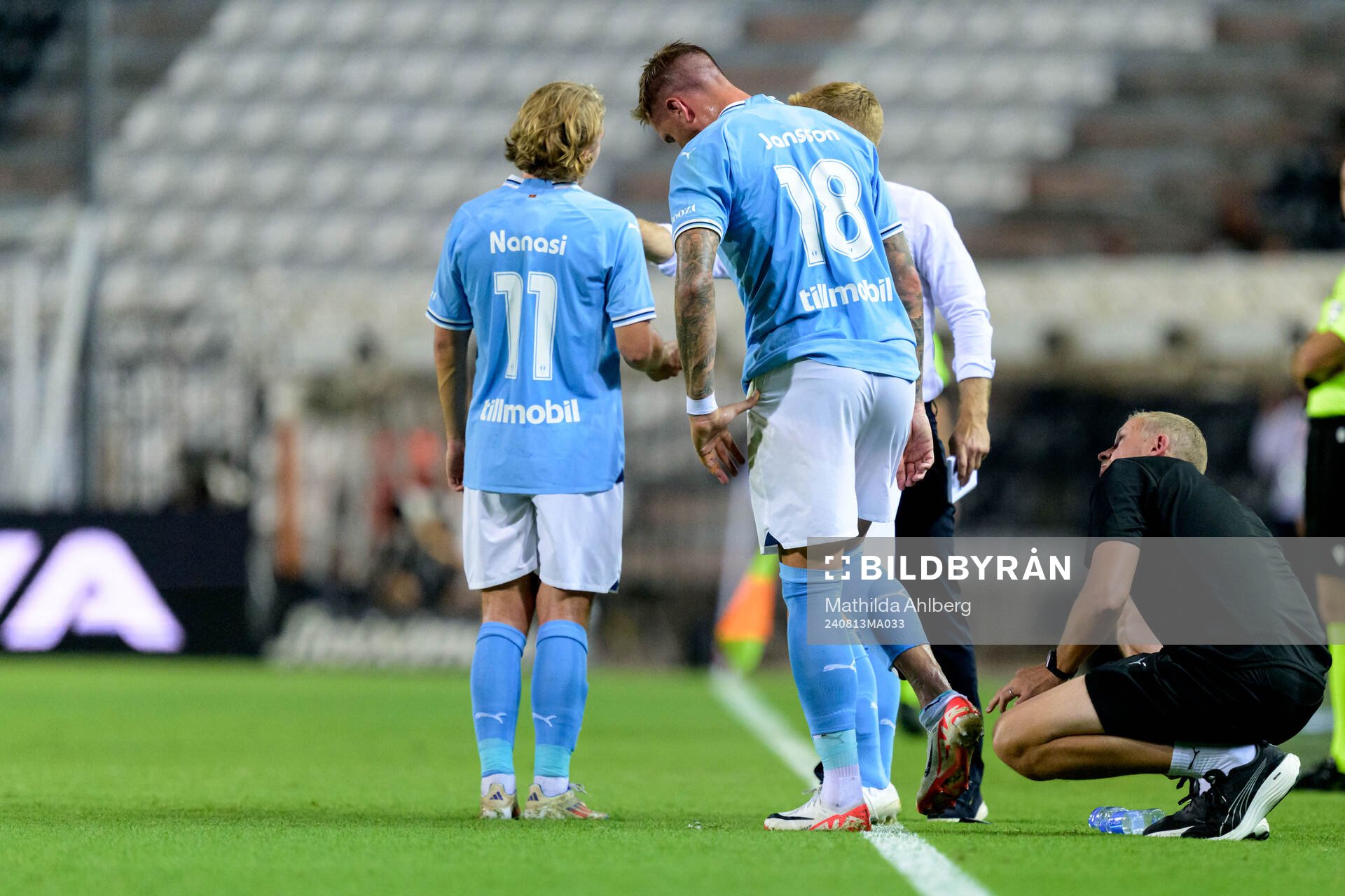 Pontus Jansson of Malmö FF receives medical treatment