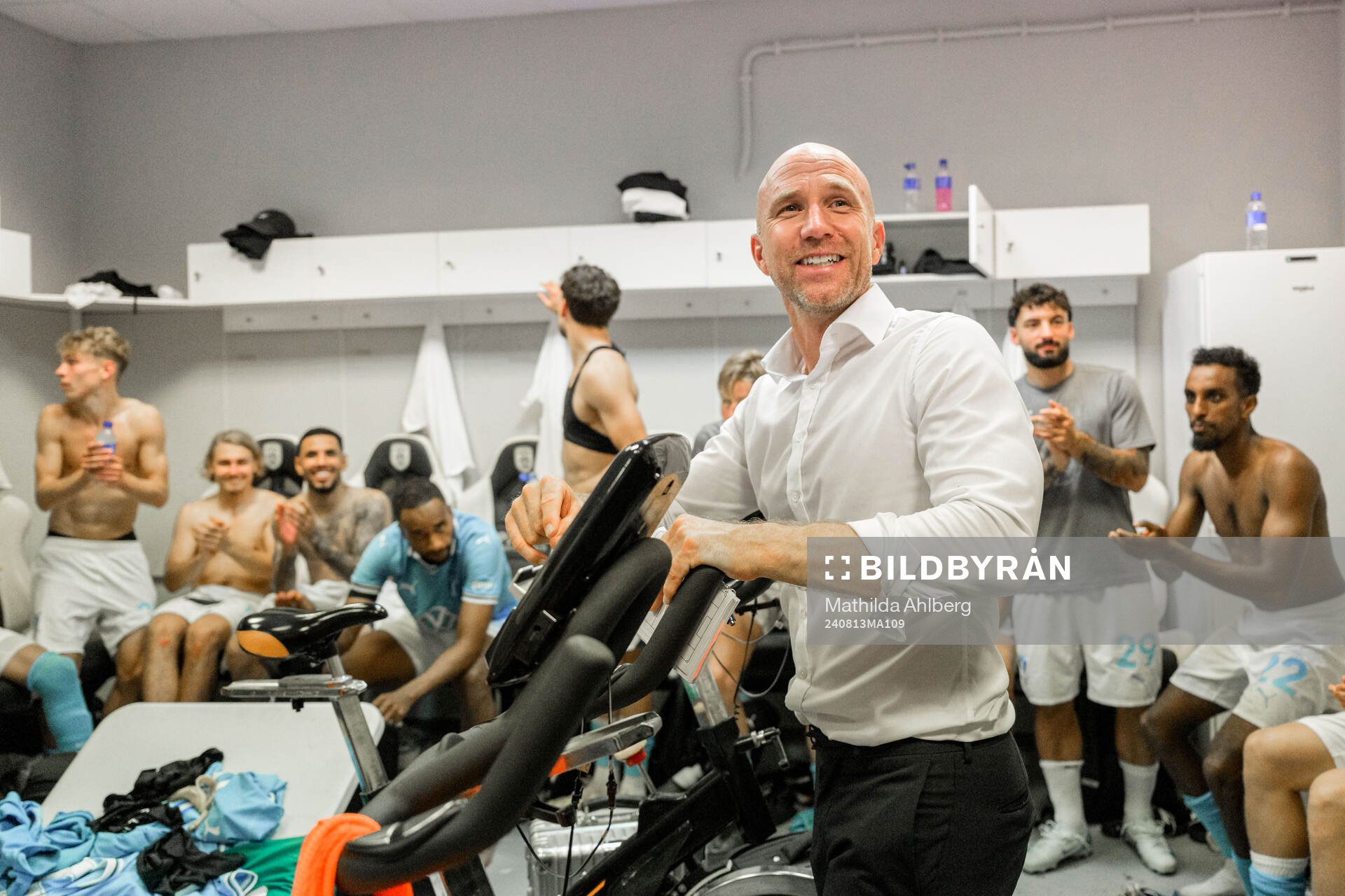 Head coach Henrik Rydström of Malmö FF celebrates in the