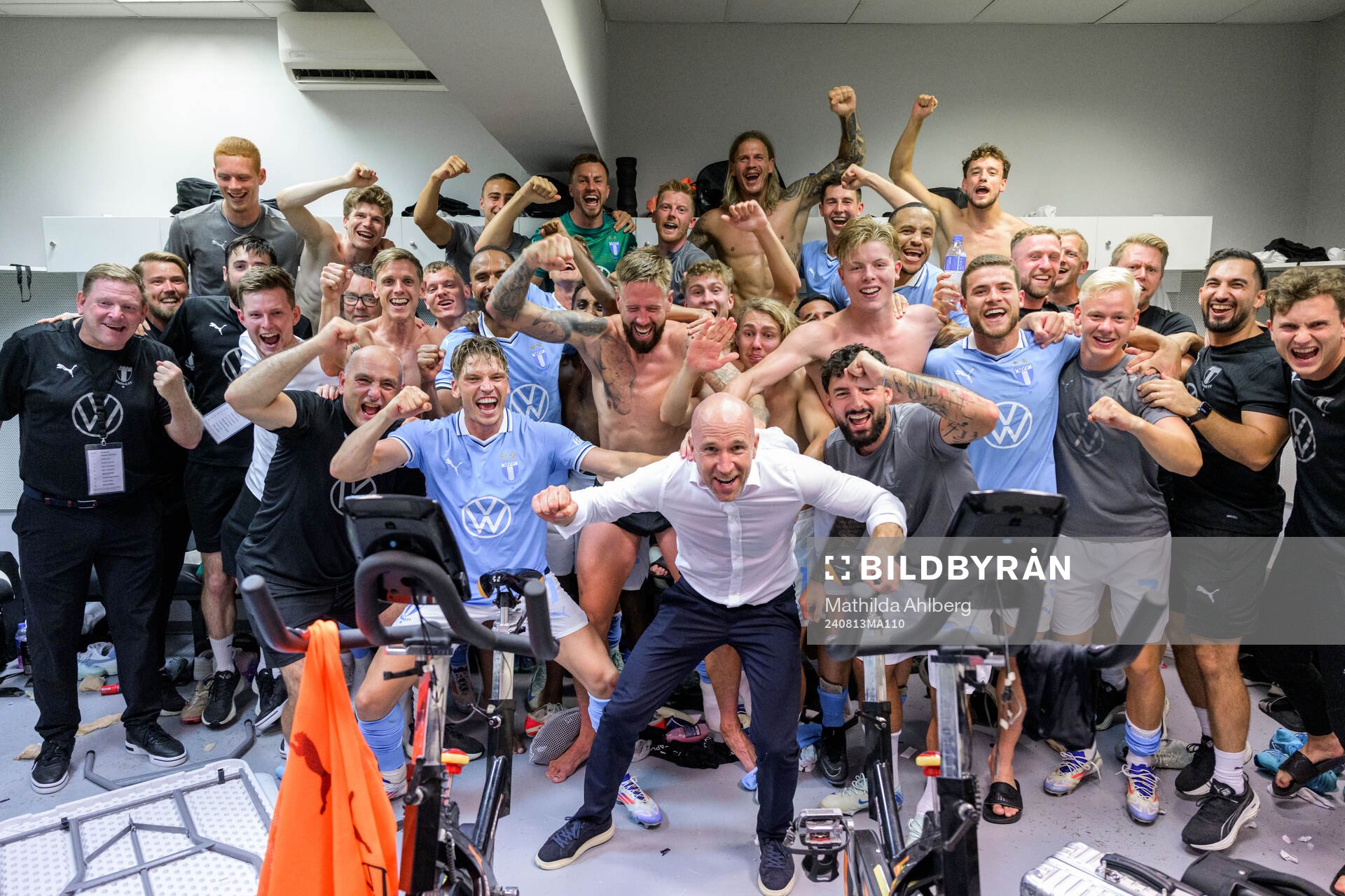 Players of Malmö FF celebrates in the looker room