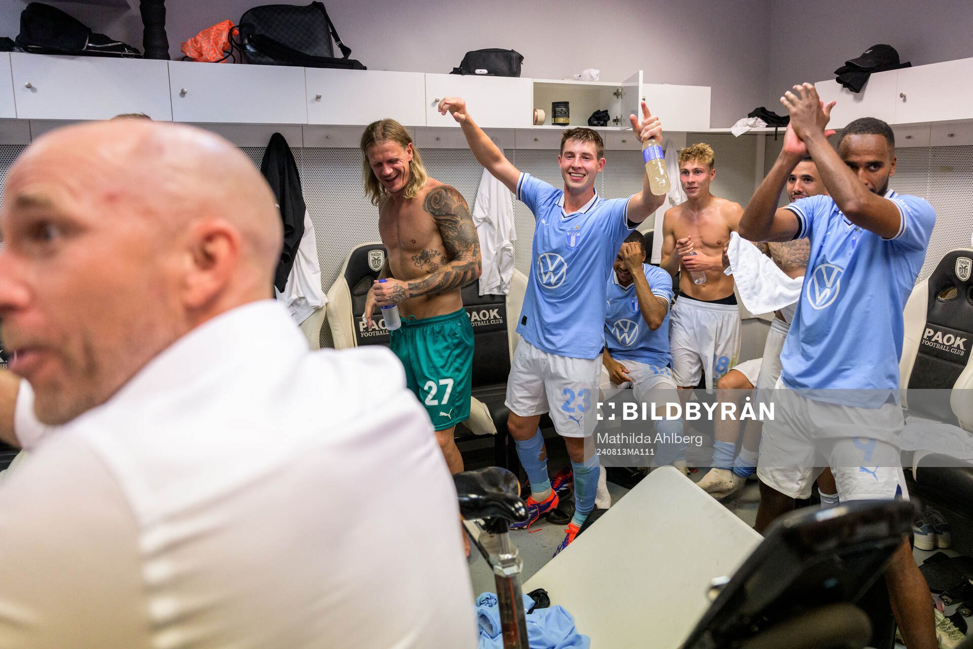 Players of Malmö FF celebrates in the looker room