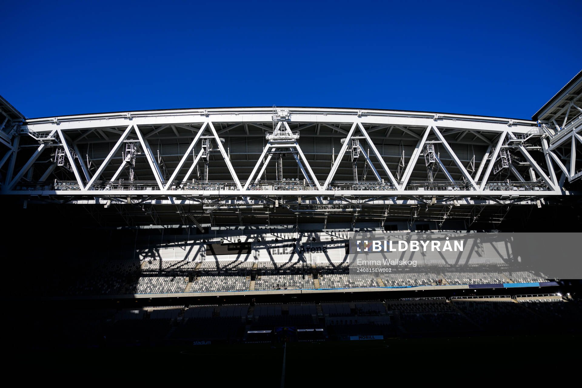 Interior view of Tele2 Arena ahead of the UEFA Conference League qualification match between Djurgården and Ilves on August 15, 2024 in Stockholm. 